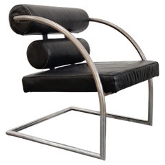 Bauhaus Style Leather Armchair with Chrome Tubular Frame, Switzerland, 1970s