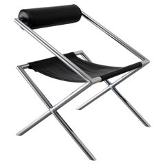 Bauhaus Style Postmodern Tubular Chrome and Leather Sling Chair