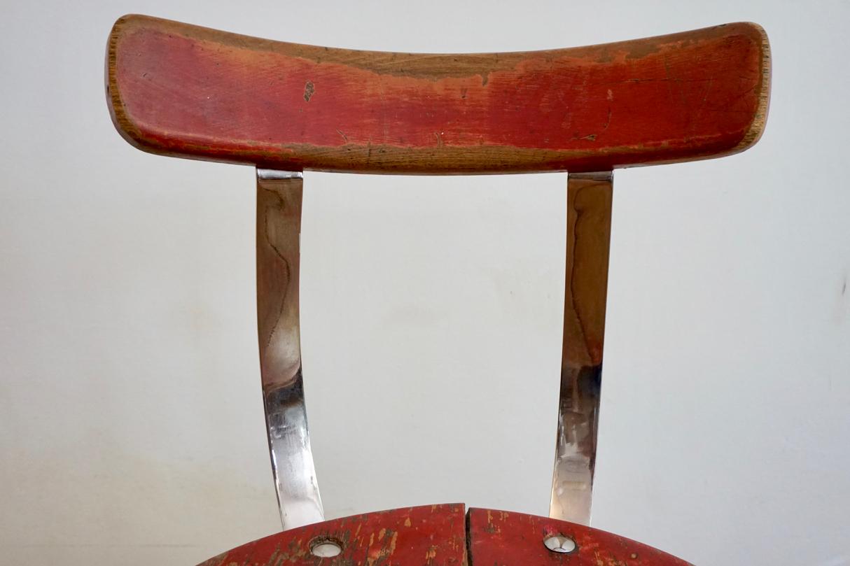 Bauhaus Style Red-Chrome Side Chair by Lajos Kozma for Heisler, 1930s In Distressed Condition In  Budapest, HU