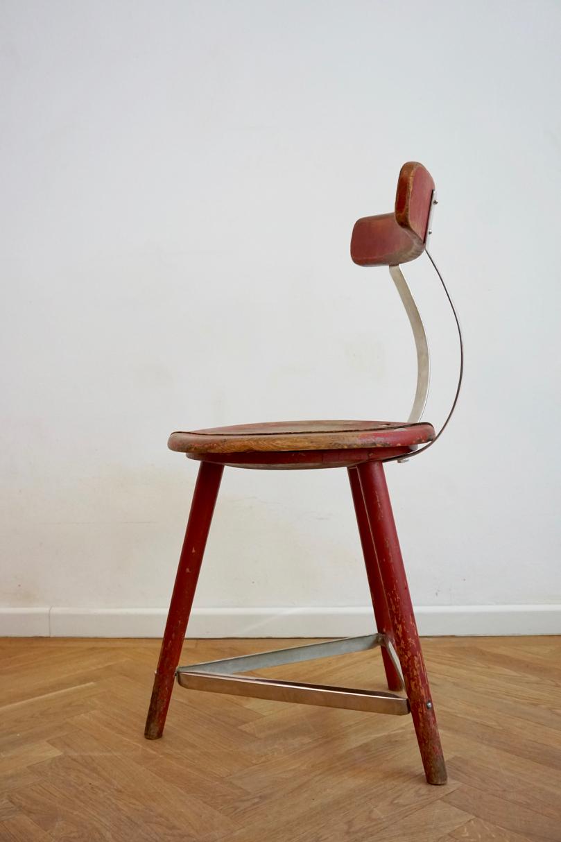 Mid-20th Century Bauhaus Style Red-Chrome Side Chair by Lajos Kozma for Heisler, 1930s