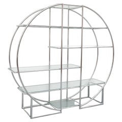 Bauhaus Style Round Tubular Chrome & Glass Étagère, Mid-20th Century