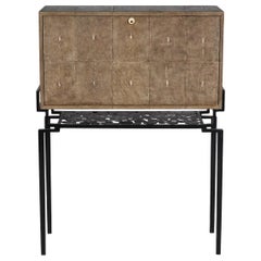 Bauhaus Style Shagreen Secretary Desk on Ebonized Steel Frame by R & Y Augousti