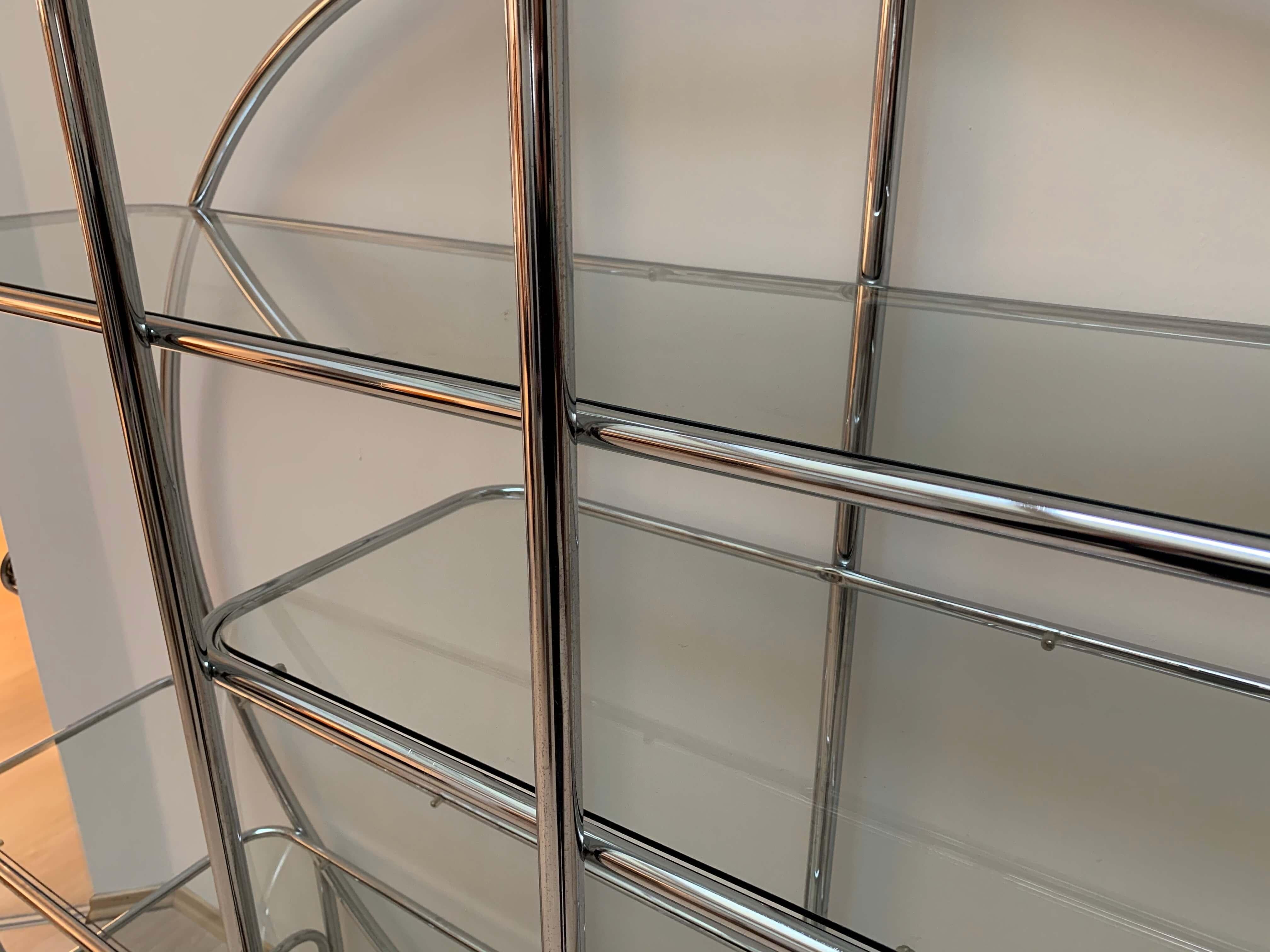Bauhaus Style Shelf, Chrome-Plated Steeltubes and Glass, Germany, 1950s 4