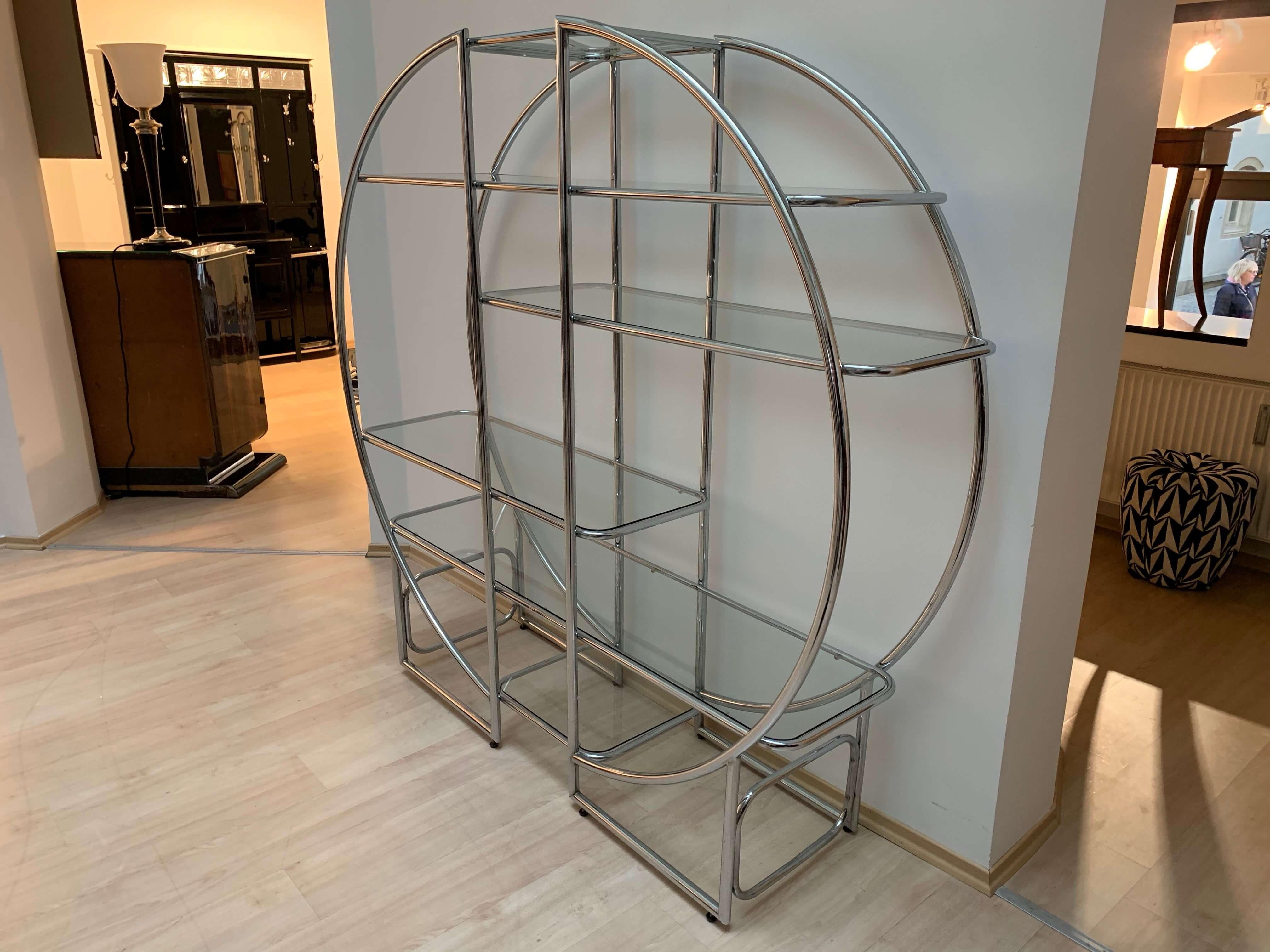 Mid-20th Century Bauhaus Style Shelf, Chrome-Plated Steeltubes and Glass, Germany, 1950s