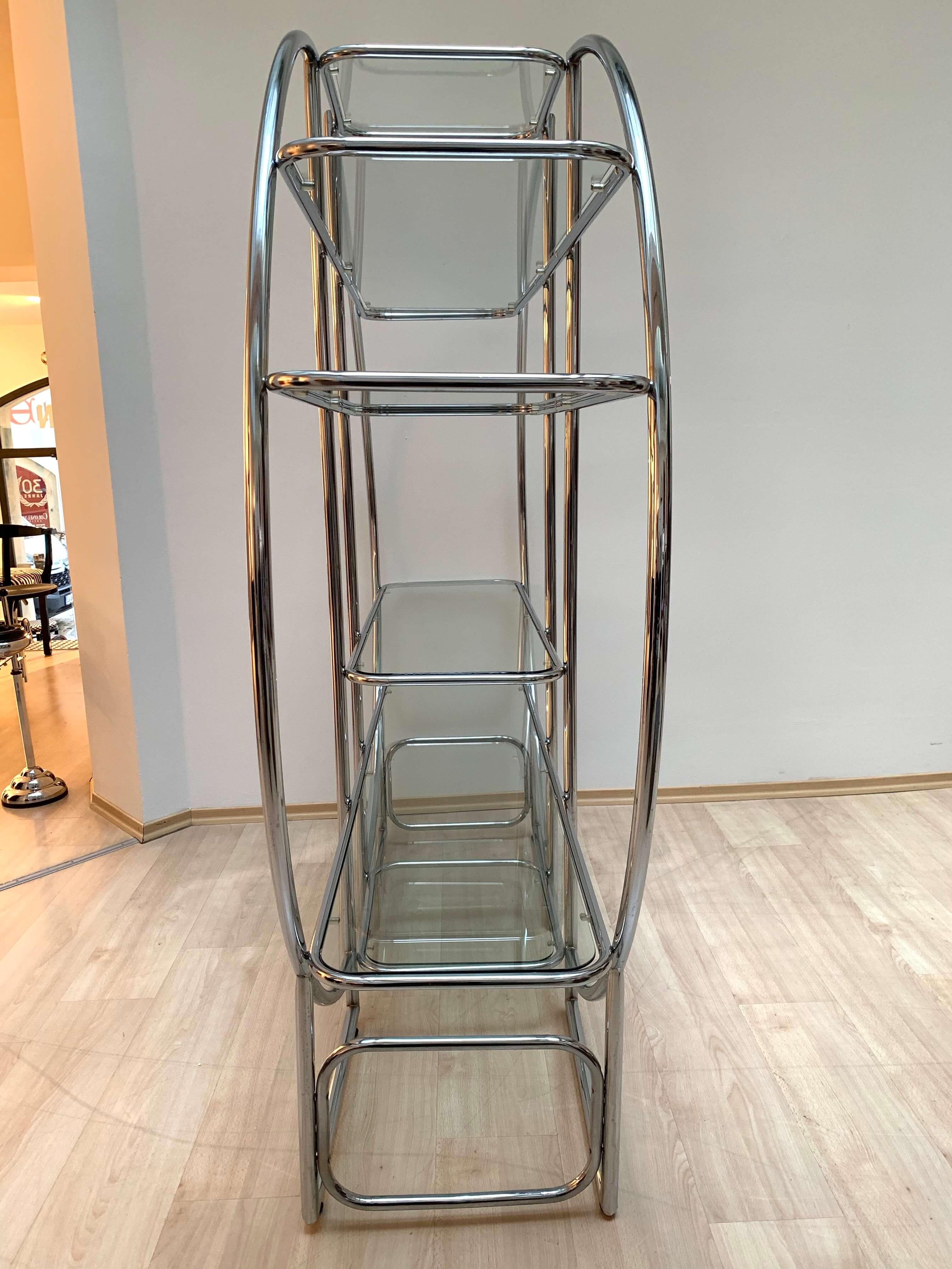 Regal im Bauhaus-Stil, verchromte Stahlrohre und Glas, Deutschland, 1950er Jahre 1