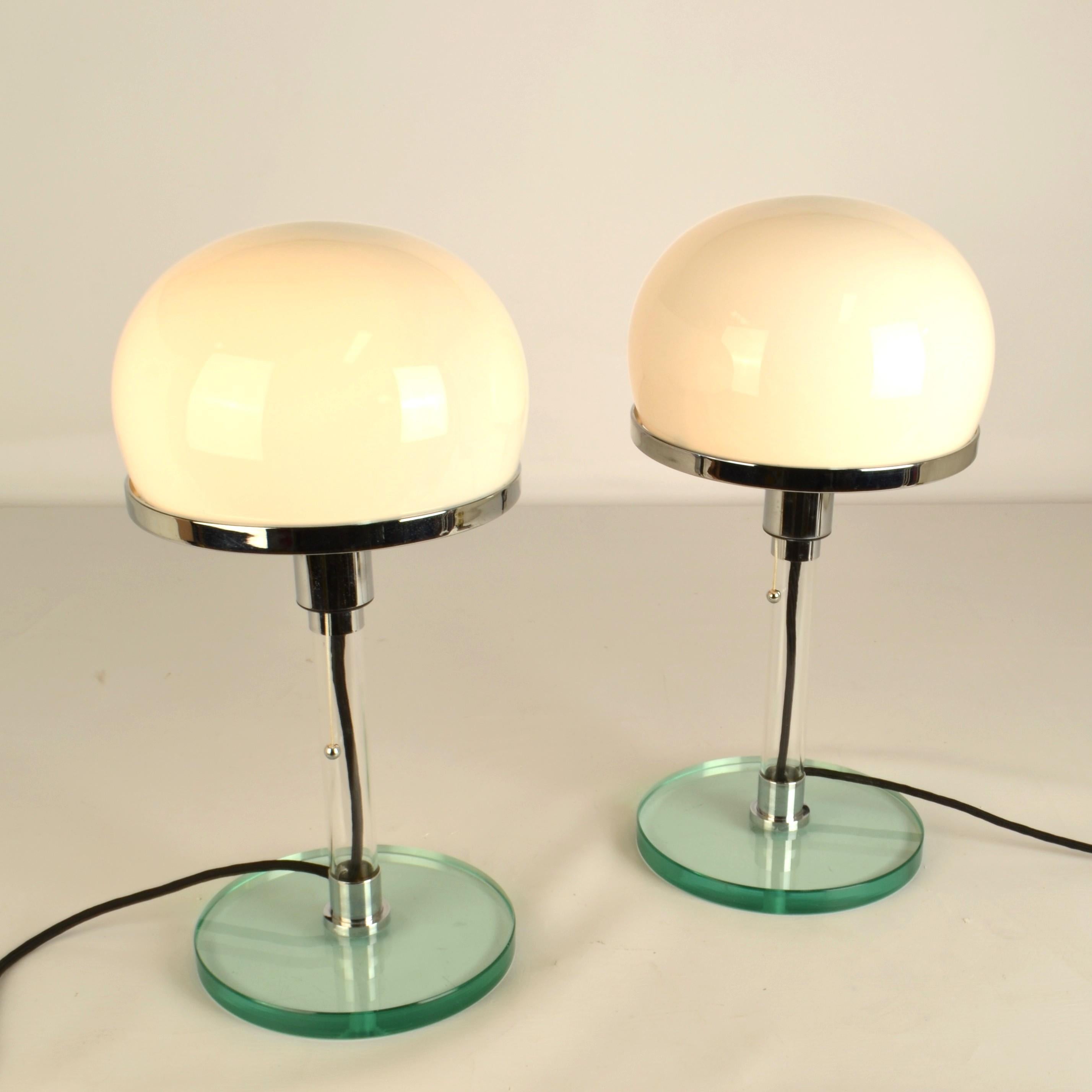 Glass Bauhaus style Table Lamp designed by Wilhelm Wagenfeld For Sale