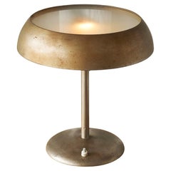 Bauhaus Style Table Lamp in Patinated Metal and Satin Glass 1950s