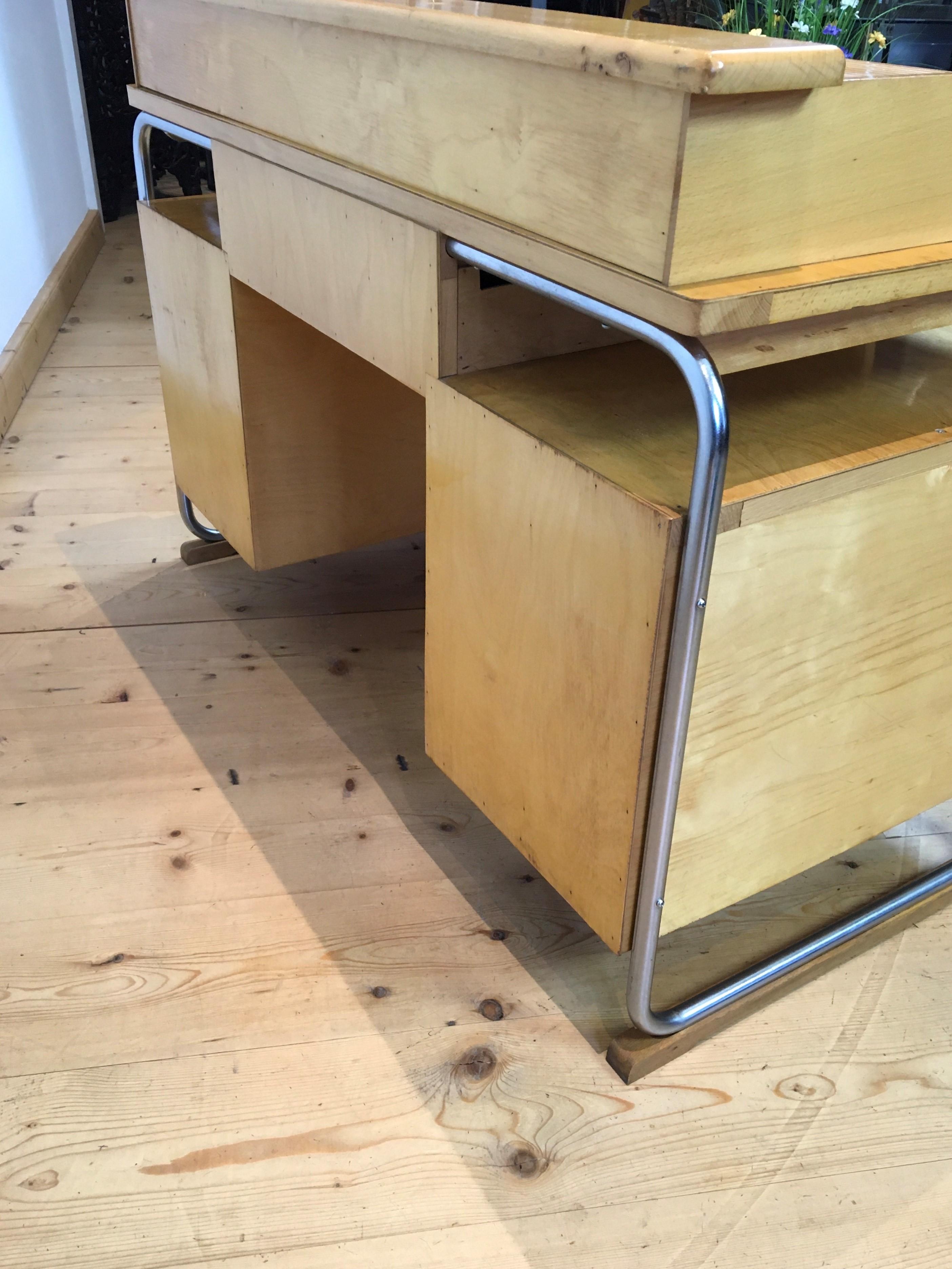 Bauhaus Style Tambour Desk of Wood and Chrome 13