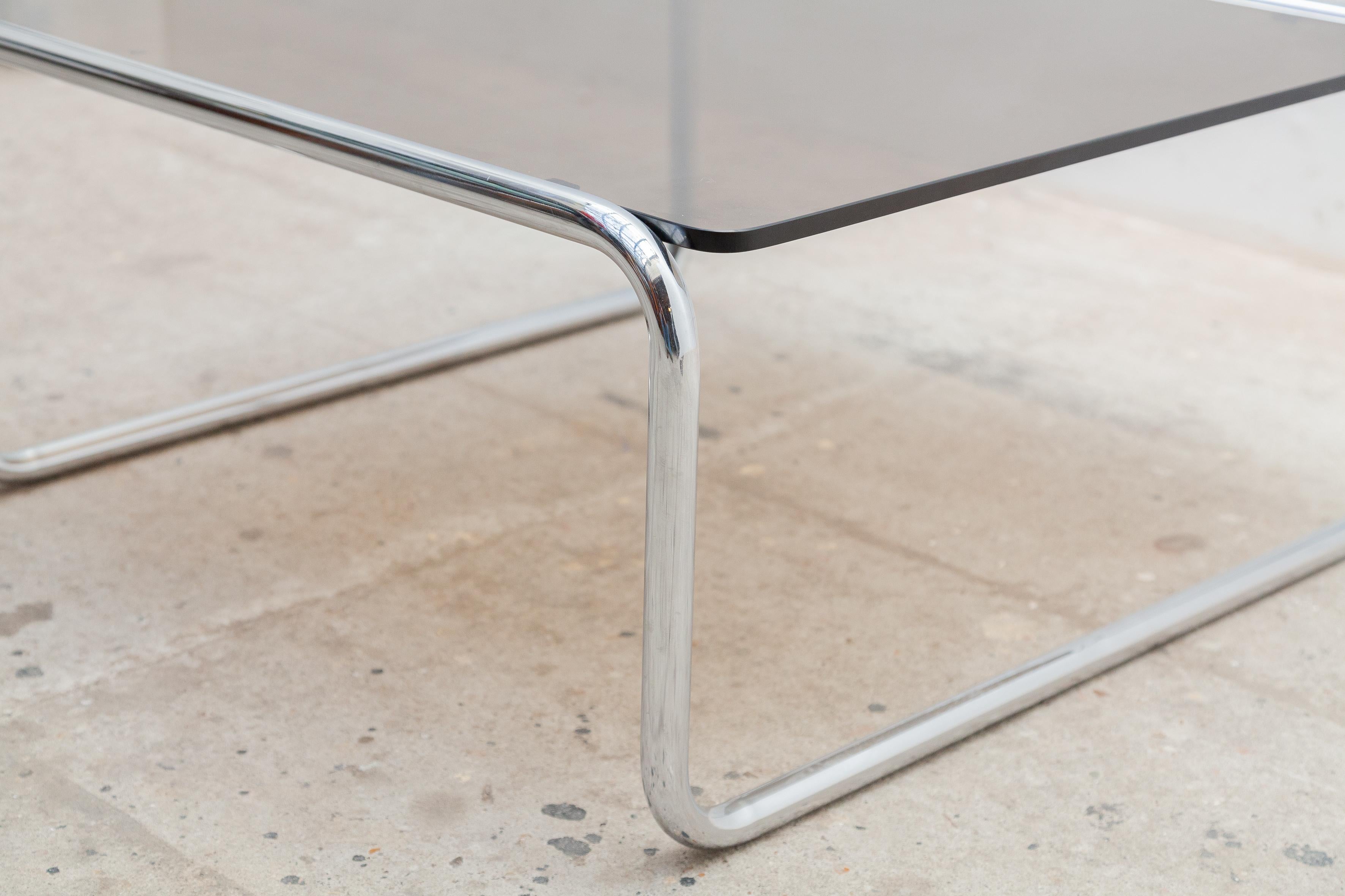 Mid-Century Modern Bauhaus Style, Thonet Chrome and Smoked Glass Coffee Table, 1970s