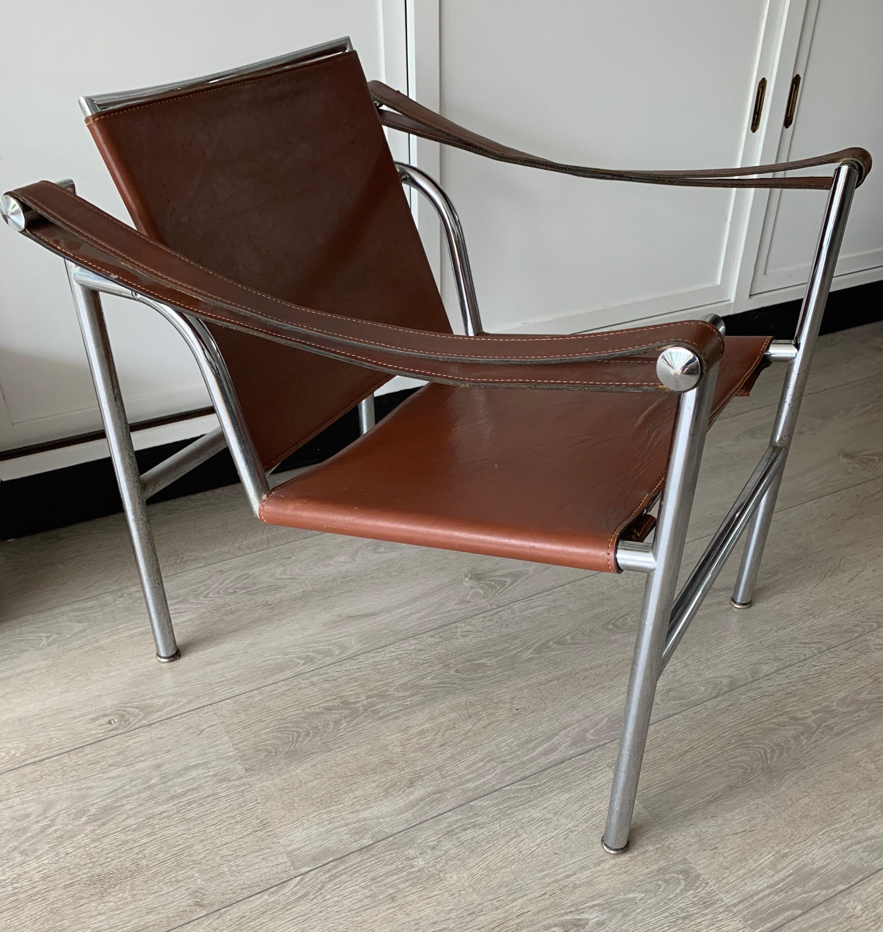 Bauhaus Style Tubular Chair / Basculant Armchair by and Marked Le Corbusier LC1 7