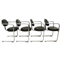 Bauhaus Style Tubular Chromed Steel Cantilever Armchairs, Set of Four