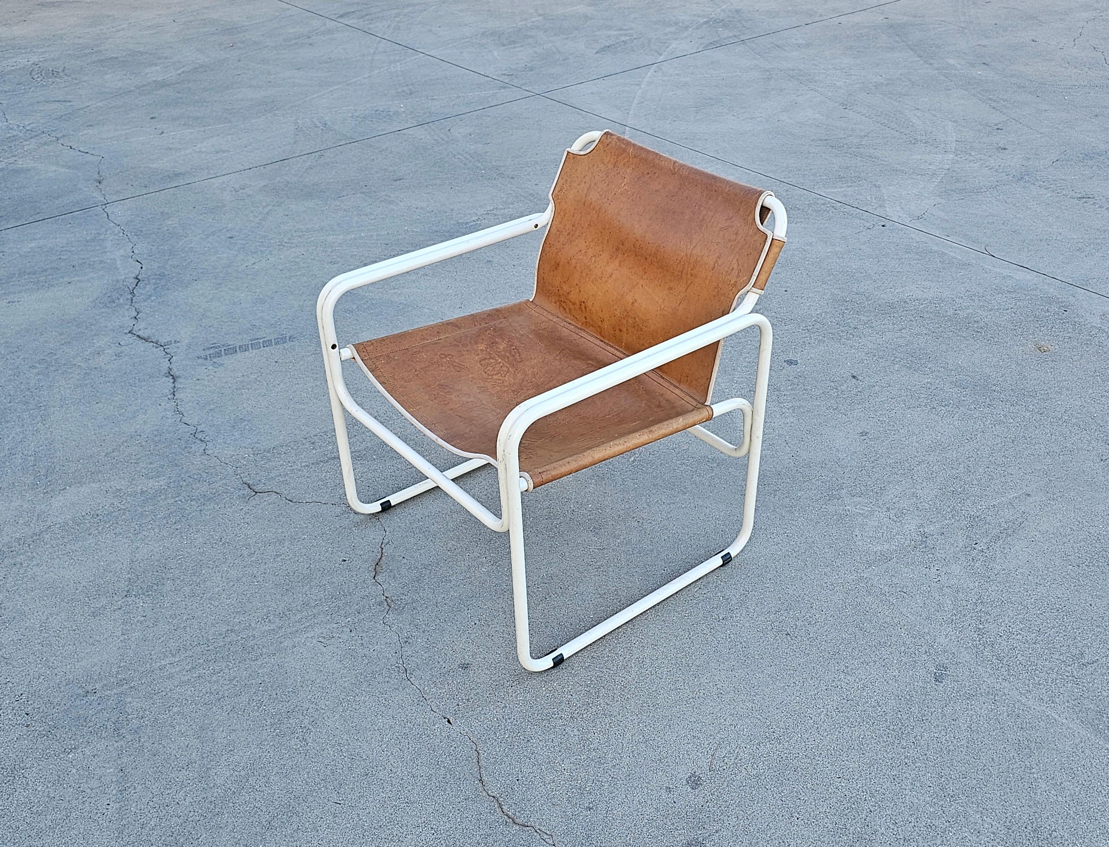 Bauhaus Style Tubular Easy Chairs in Cognac Leather by Jox Interni, 1970s For Sale 5