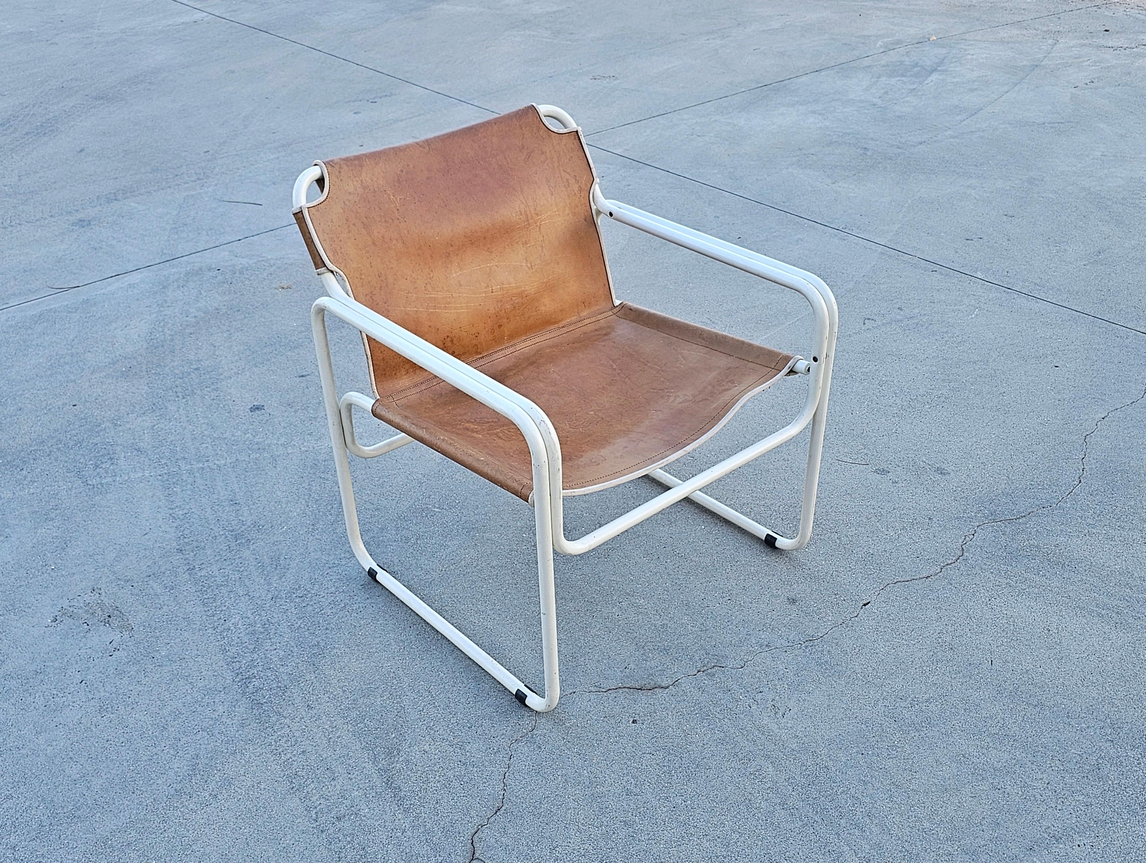 Bauhaus Style Tubular Easy Chairs in Cognac Leather by Jox Interni, 1970s For Sale 6