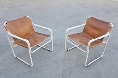 Pair of Bauhaus Style Tubular Lounge Chairs in Cognac Leather, Jox Interni 1970s