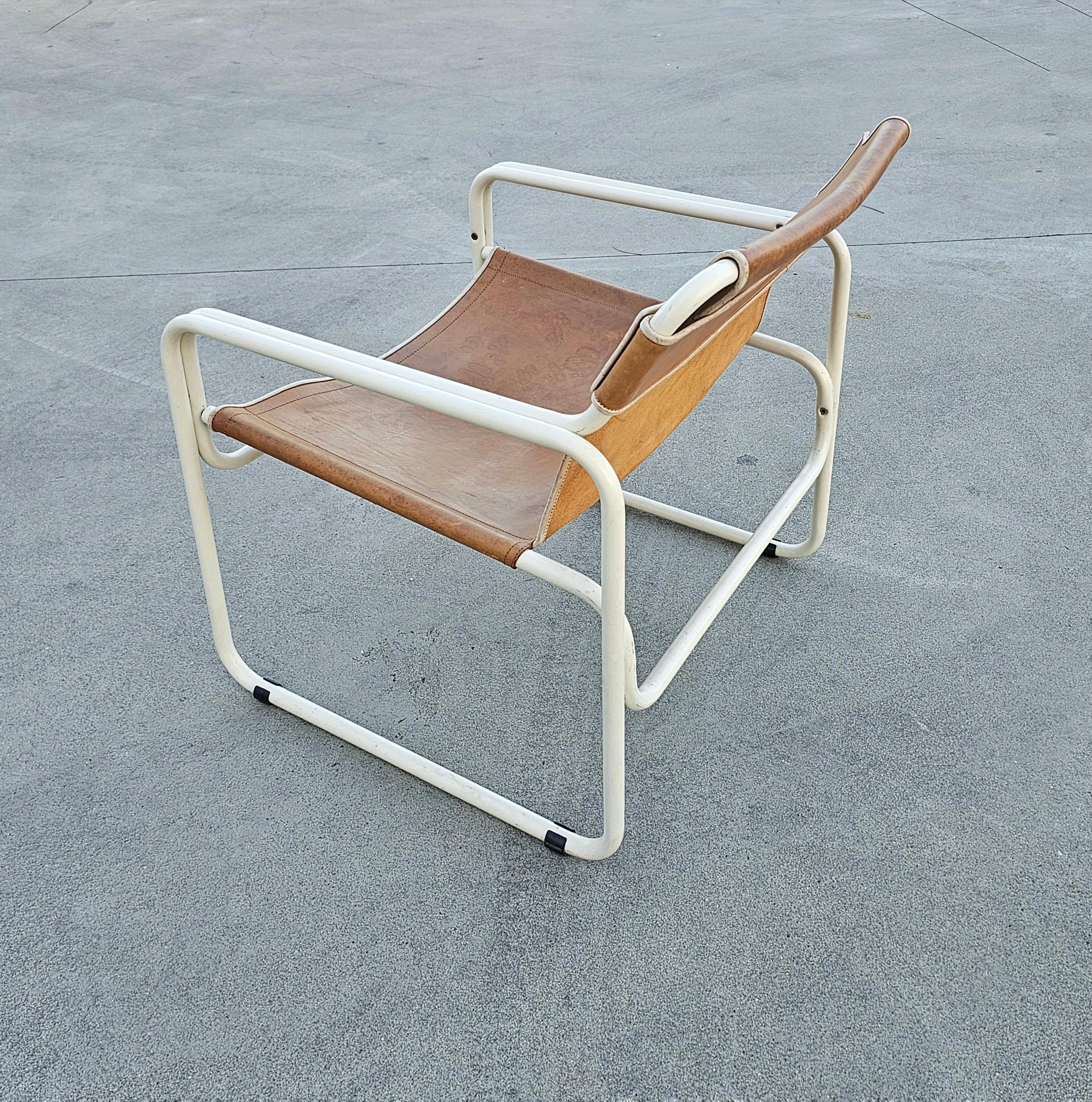 Dutch Bauhaus Style Tubular Easy Chairs in Cognac Leather by Jox Interni, 1970s For Sale