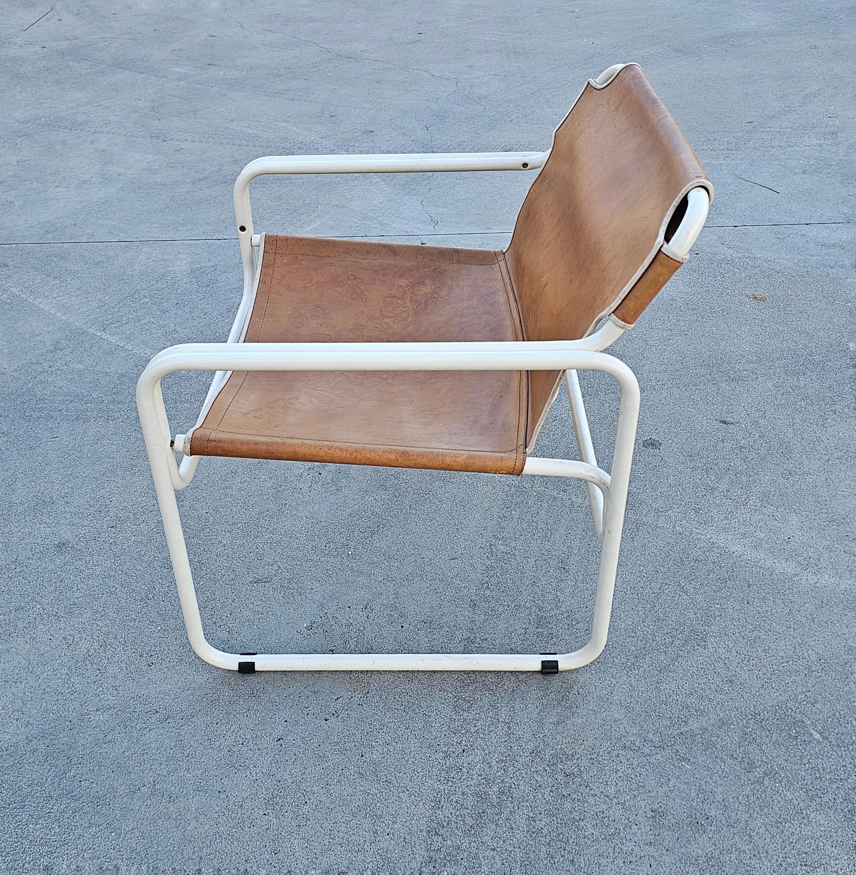 Bauhaus Style Tubular Easy Chairs in Cognac Leather by Jox Interni, 1970s In Fair Condition For Sale In Beograd, RS