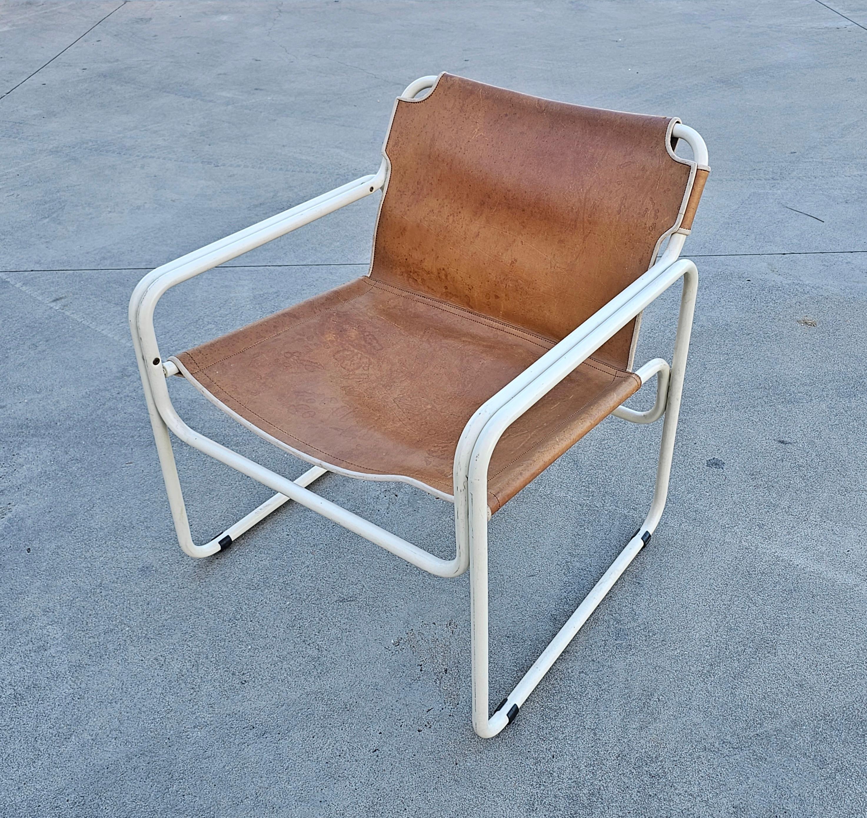 Easy Chairs aus röhrenförmigem Bauhaus-Stil aus cognacfarbenem Leder von Jox Interni, 1970er Jahre im Angebot 1