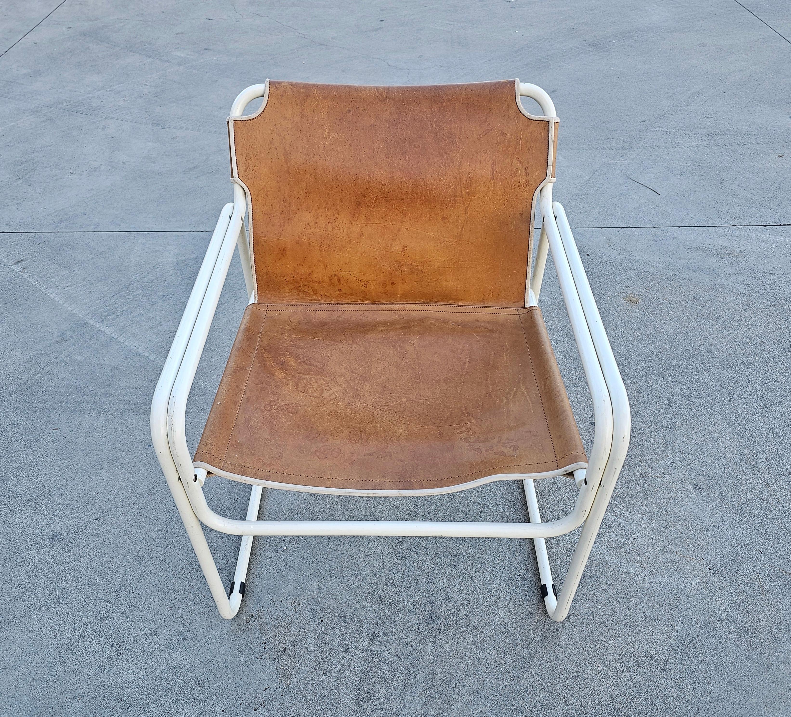 Steel Bauhaus Style Tubular Easy Chairs in Cognac Leather by Jox Interni, 1970s For Sale