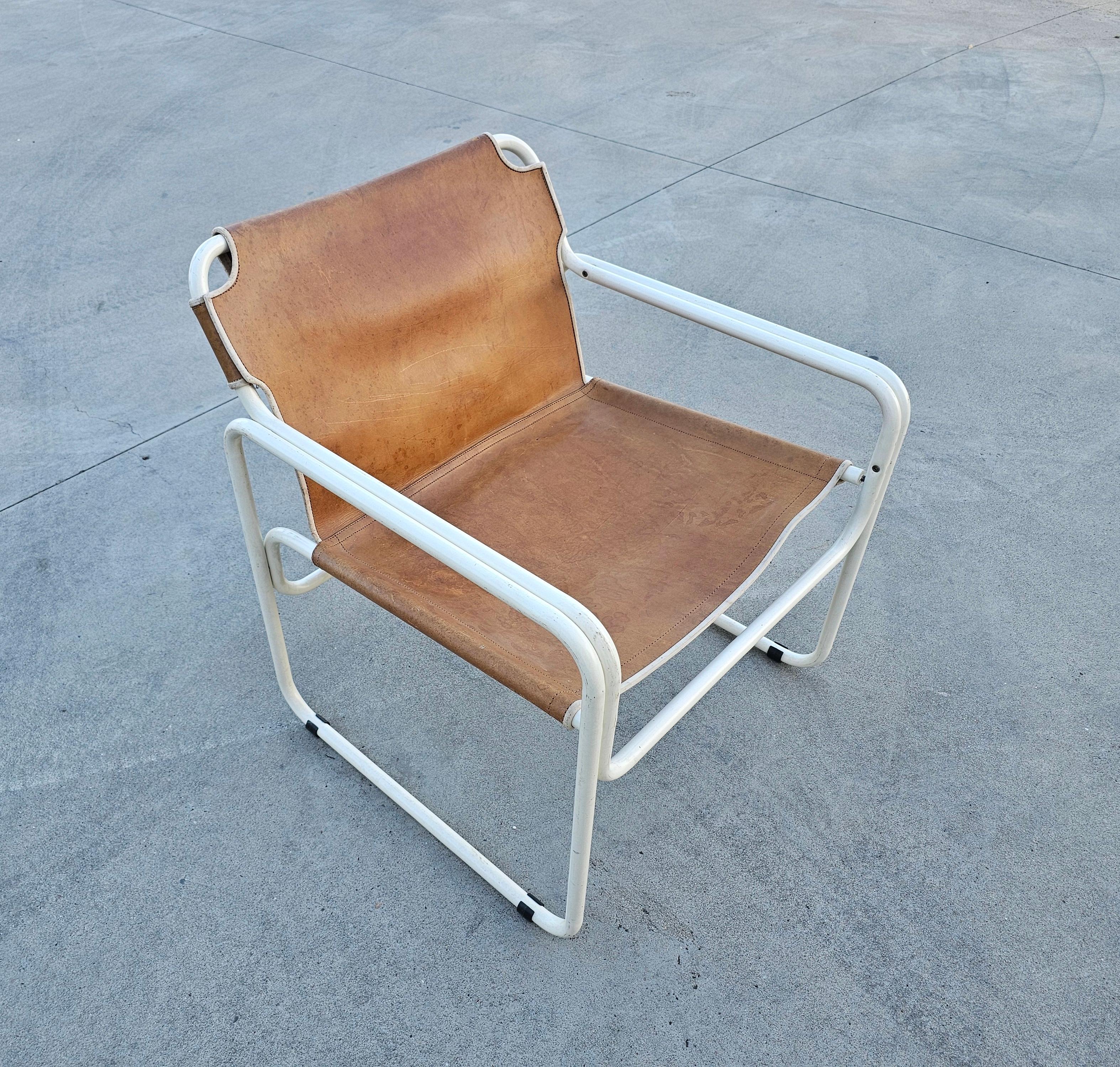 Easy Chairs aus röhrenförmigem Bauhaus-Stil aus cognacfarbenem Leder von Jox Interni, 1970er Jahre im Angebot 3