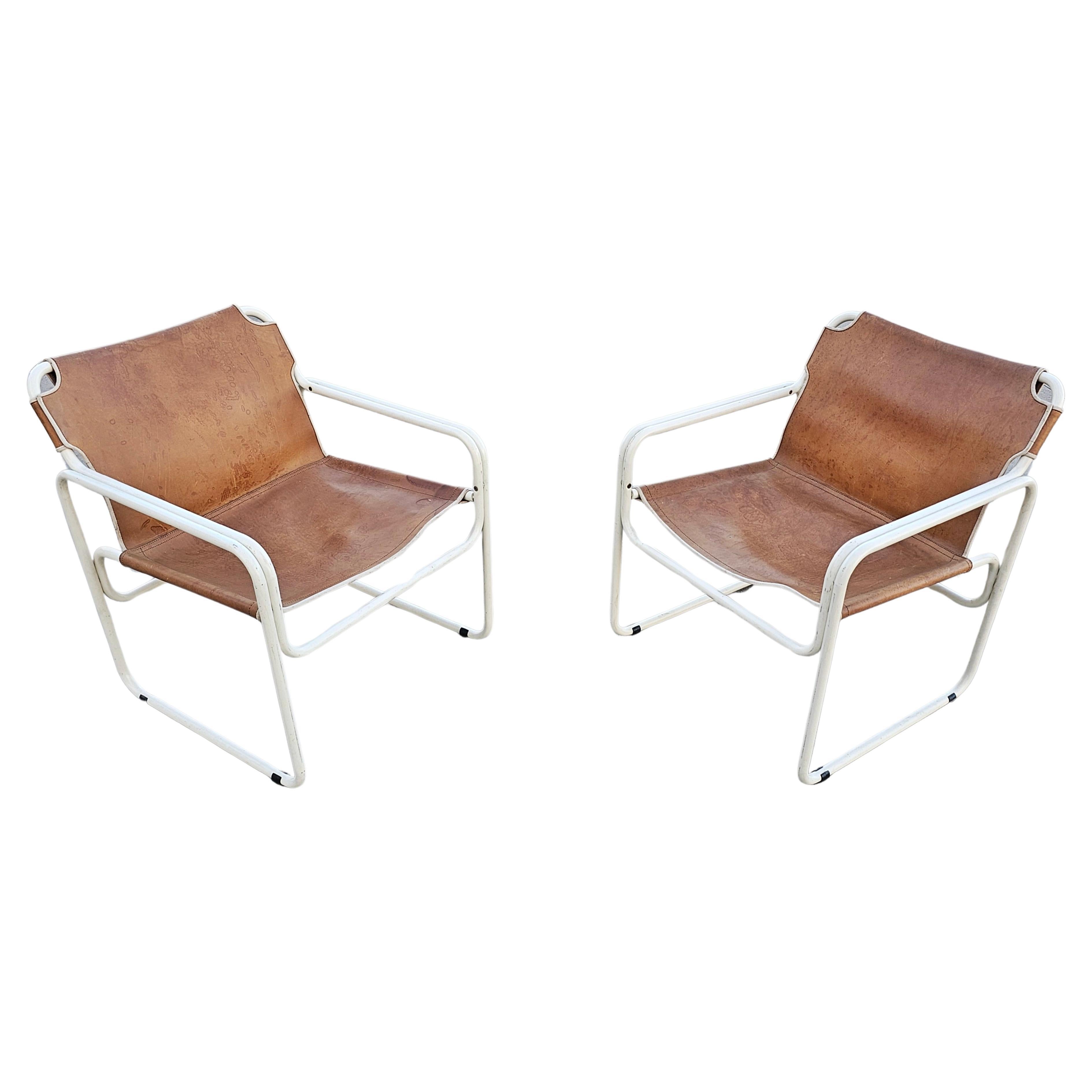 Bauhaus Style Tubular Easy Chairs in Cognac Leather by Jox Interni, 1970s For Sale