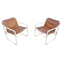 Bauhaus Style Tubular Easy Chairs in Cognac Leather by Jox Interni, 1970s
