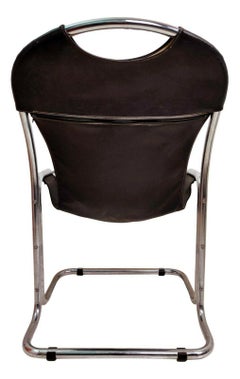 Sedia da collezione in metallo tubolare ed ecopelle in stile Bauhaus, anni '70