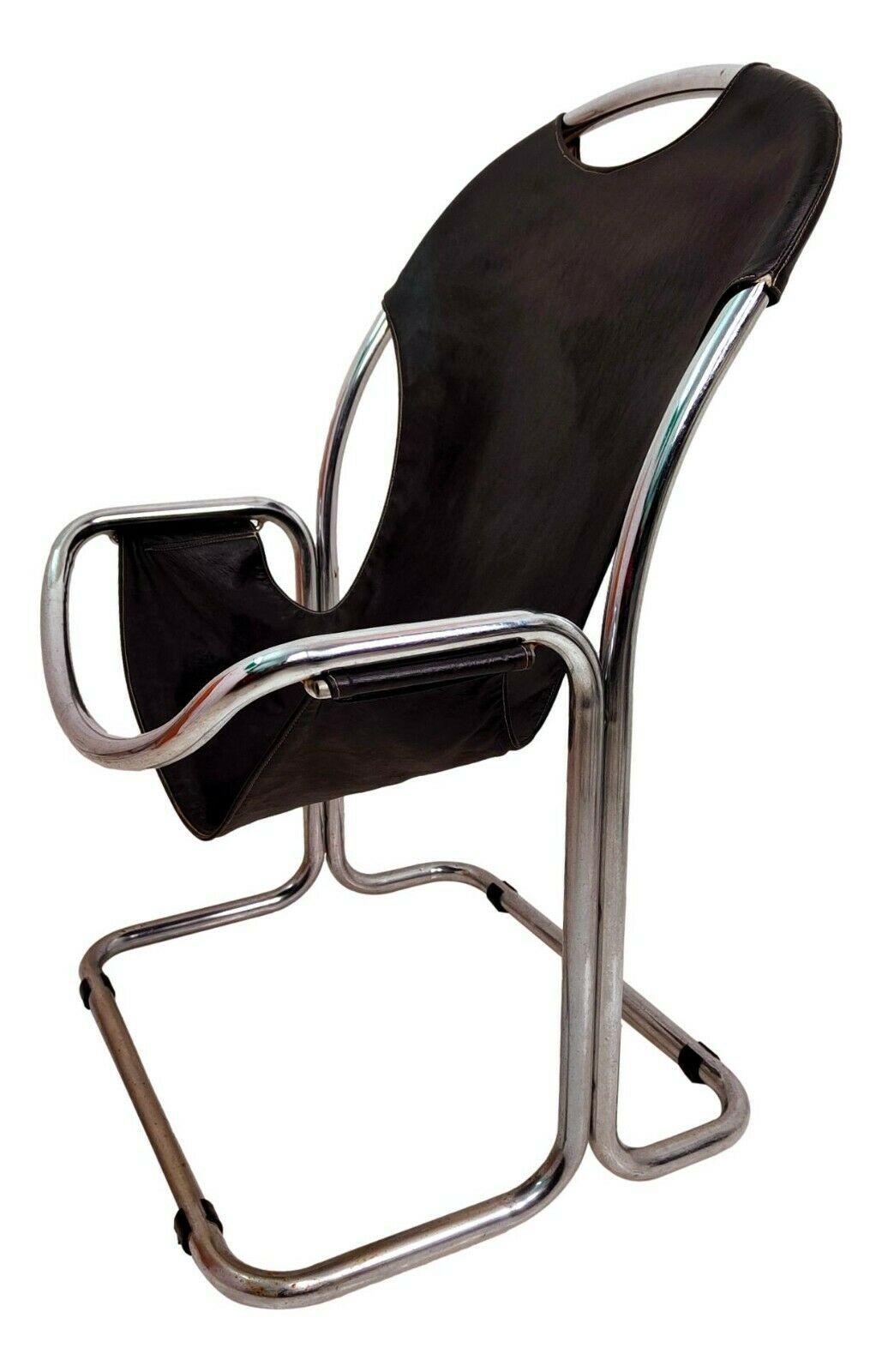 italien Chaise de collection de style Bauhaus en métal tubulaire et cuir écologique, 1970 en vente