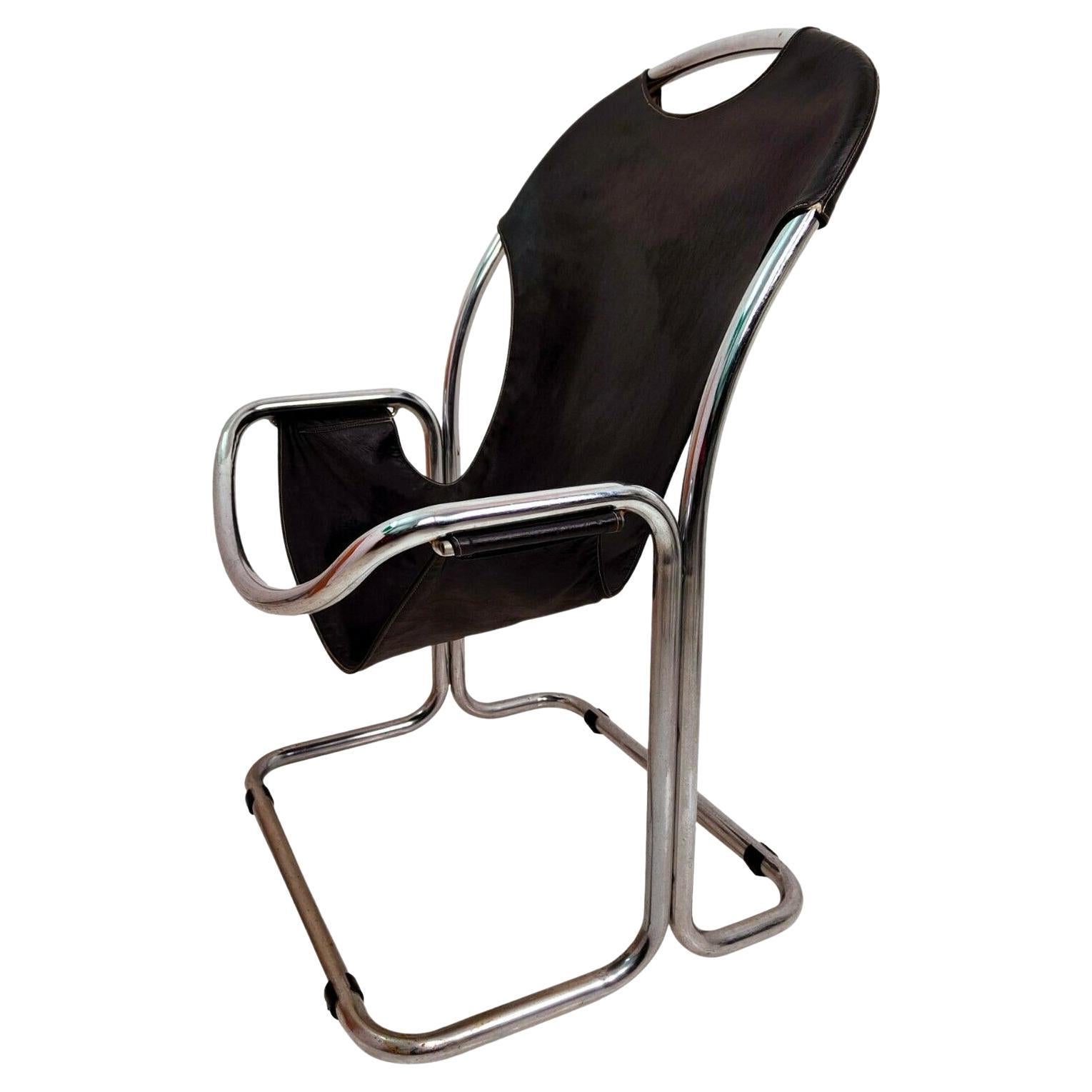 Bauhaus Style Tubular Metal and Eco-Leather Collectible Chair, 1970s