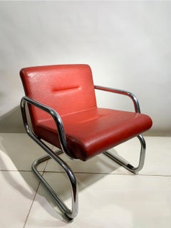 Bauhaus Style Tubular Steel and Red Skai Cantilever Armchair, circa 1930's