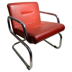 Bauhaus Style Tubular Steel and Red Skai Cantilever Armchair, circa 1930's