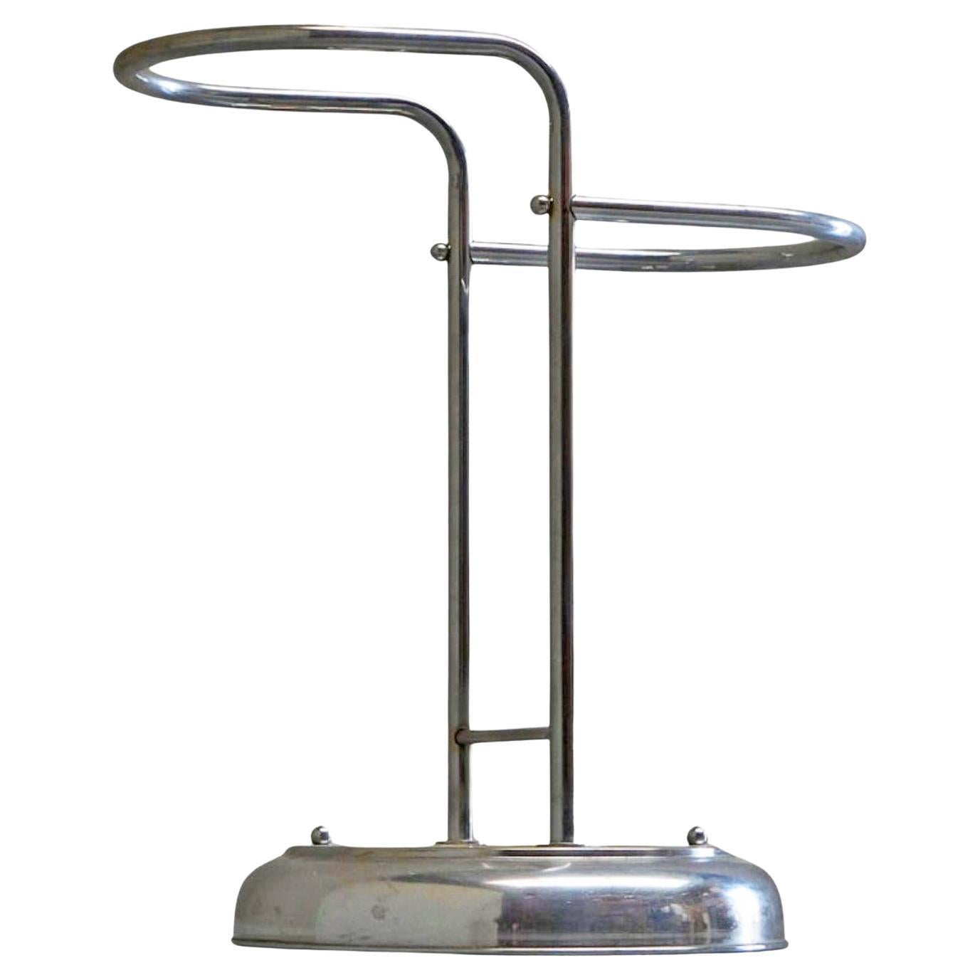 Bauhaus Style Umbrella Stand in Crome Plated Brass 1960s