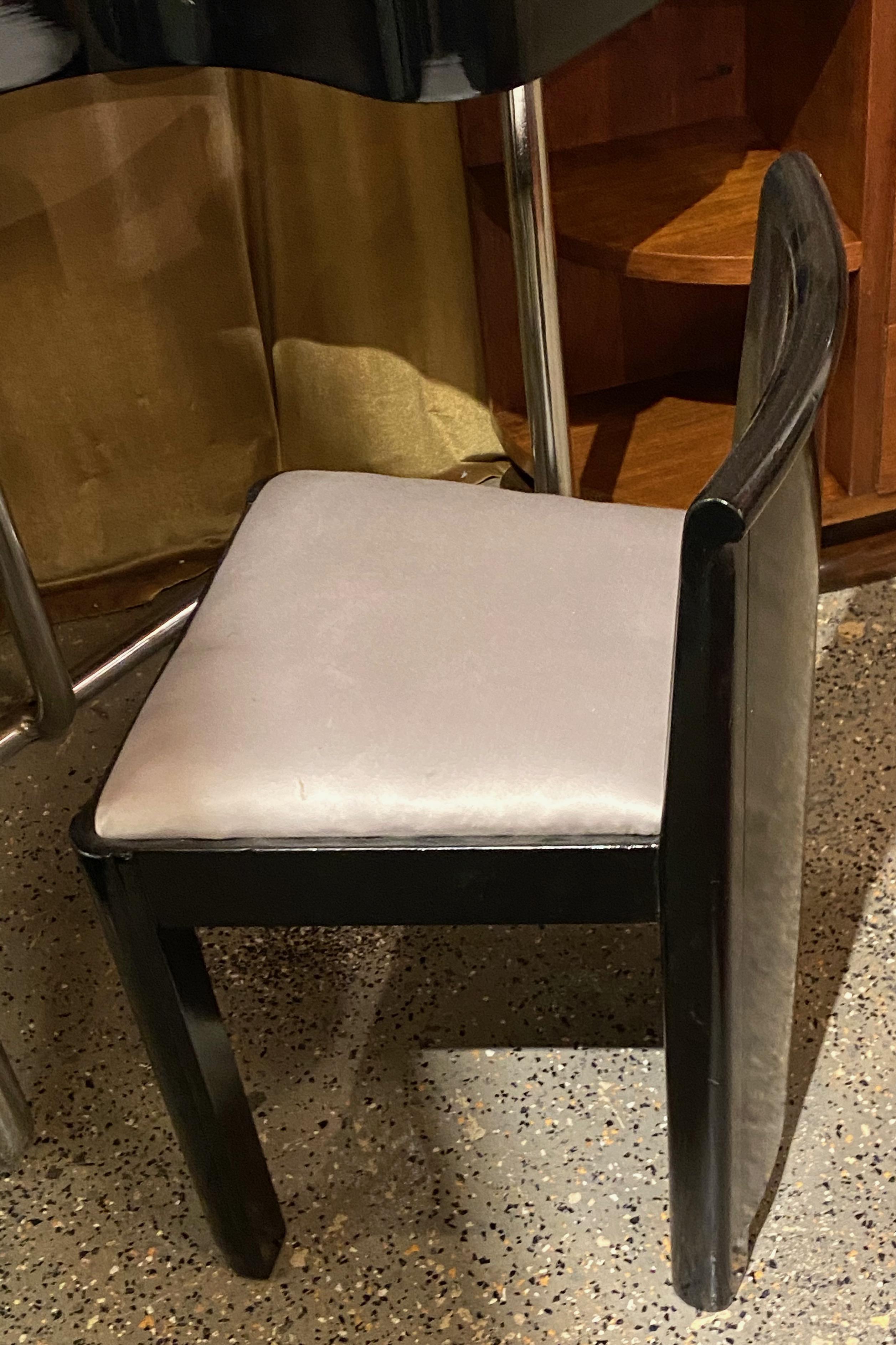 Metal Bauhaus Style Vanity and Chair Black Lacquer Streamline