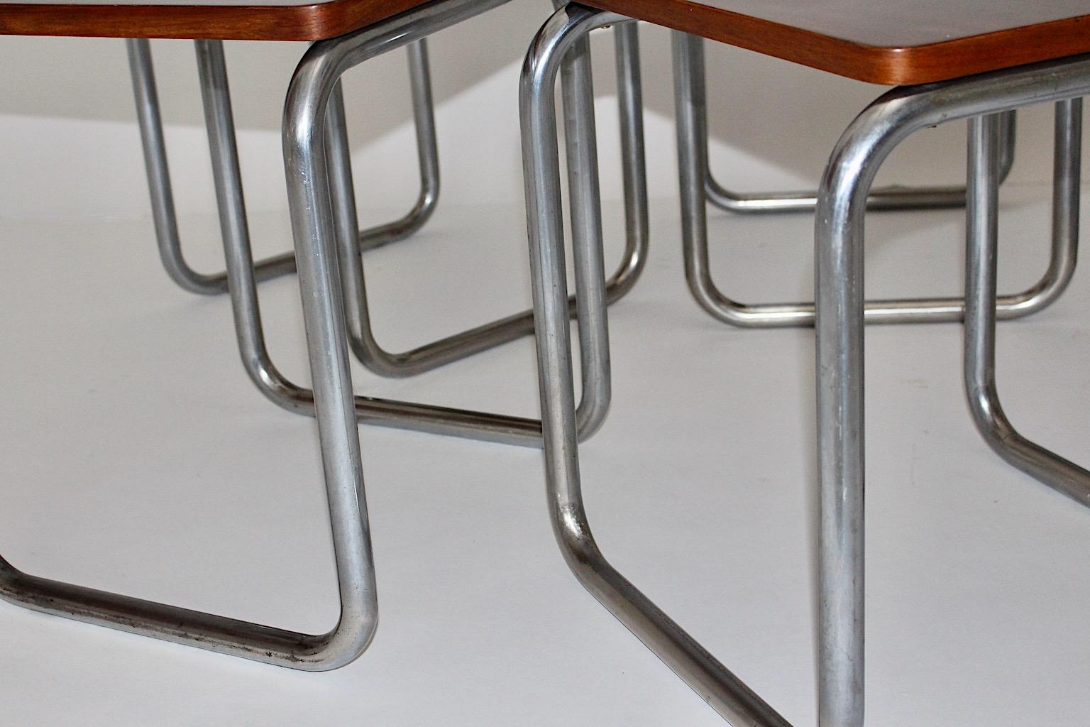 Bauhaus Style Vintage Walnut Metal Six Stools Karl Fostel´s Erben 1930s Vienna For Sale 6