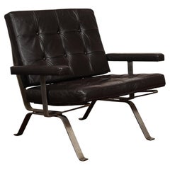 Fauteuil de salon de style Bauhaus en cuir noir capitonné, Allemagne, années 1960