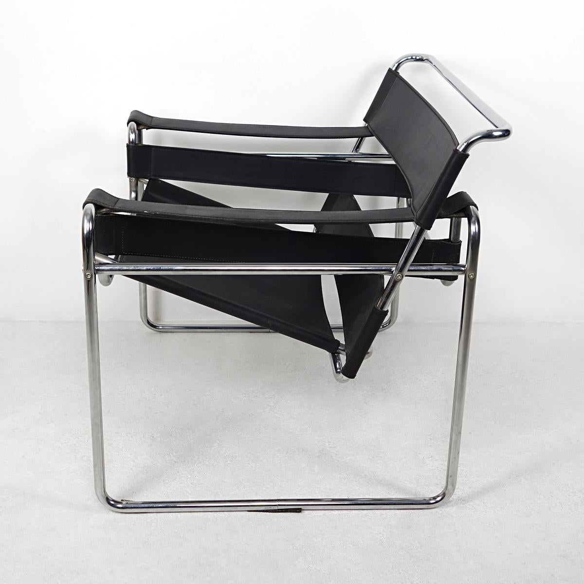 The Wassily chair, also known as the B3 Chair, was designed by Marcel Breuer in 1925 while he was working at the Bauhaus.
The design was revolutionary in the use of material (bent tubular steel) and production method.