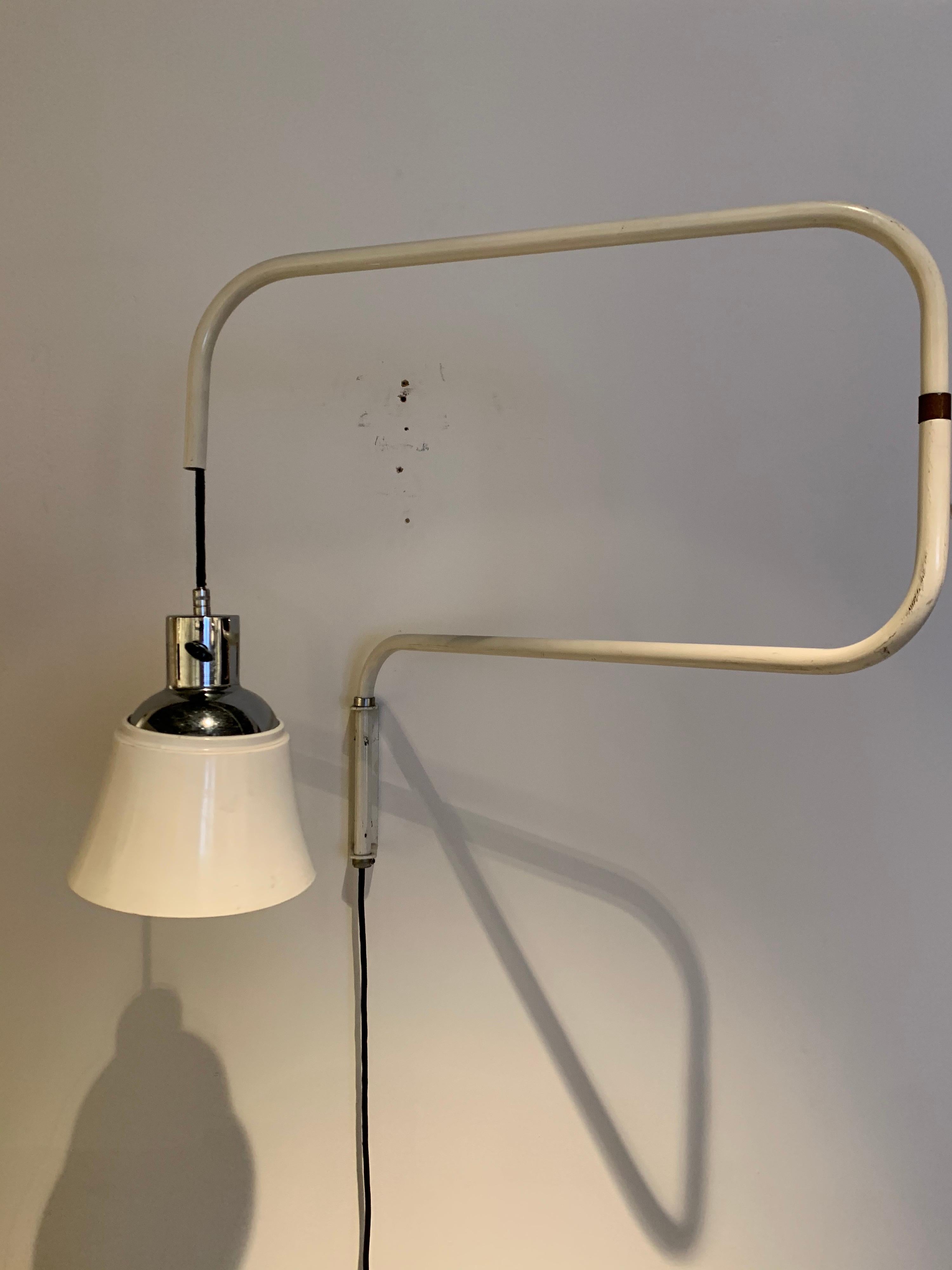 Enameled Bauhaus Swing Arm Lamp by Heinrich Bormann, 1950s