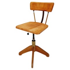 Bauhaus swivel office chair in solid wood By Stoll Giroflex, 1950s