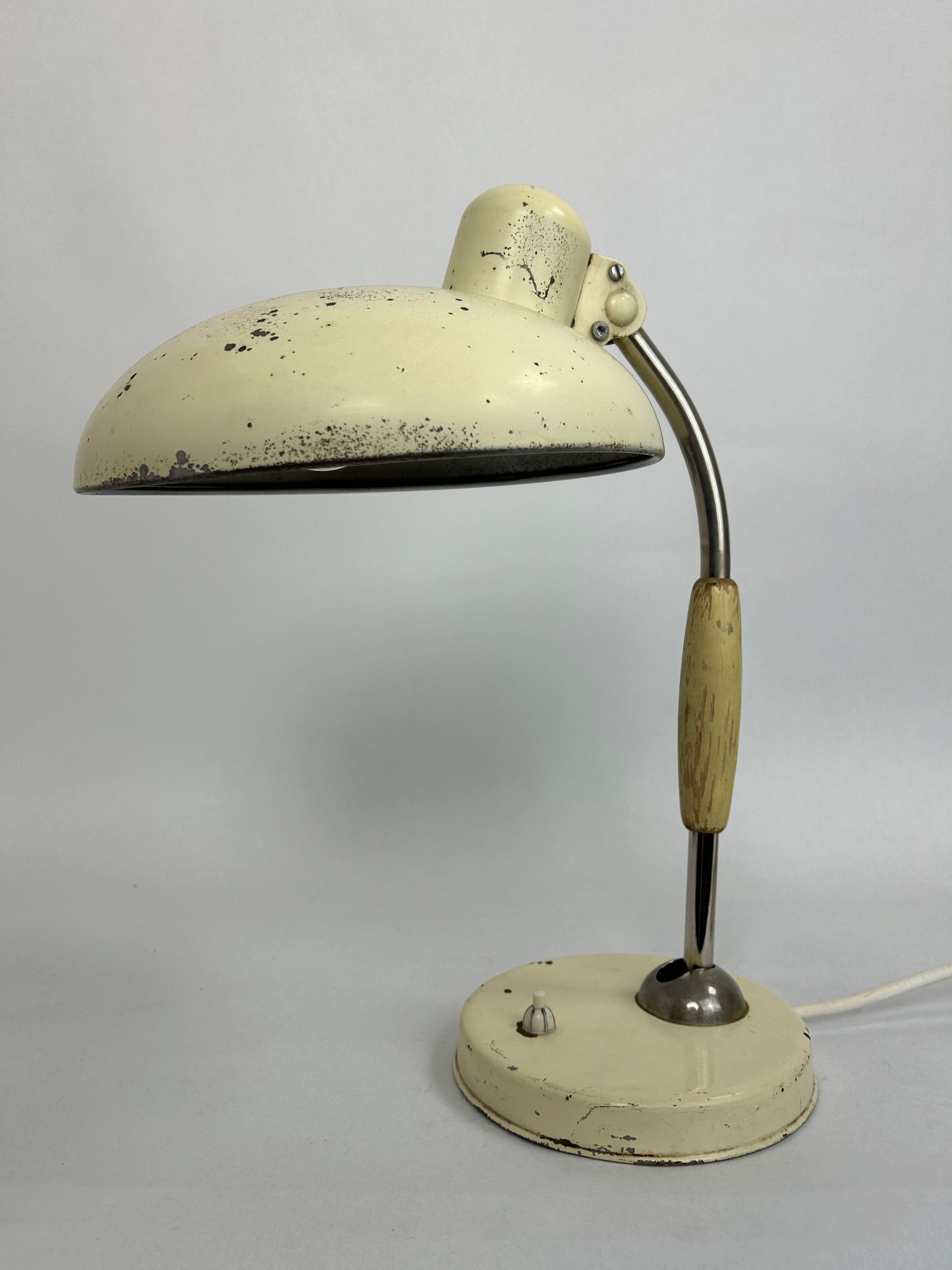 White bauhaus table lamp by Christian Dell for Koranda OVE Austria in original vintage condition.