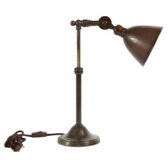 Vintage Bauhaus Telescopic and Flexible Desk Lamp of Brass with Brown Patina 1930s