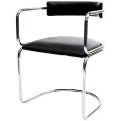 Vintage Bauhaus Tubular Armchair, Marcel Breuer Style, Chrome Metal, Leather, 1960s