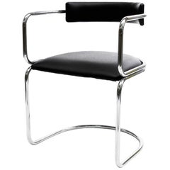 Bauhaus Tubular Armchair, Marcel Breuer Style, Chrome Metal, Leather, 1960s