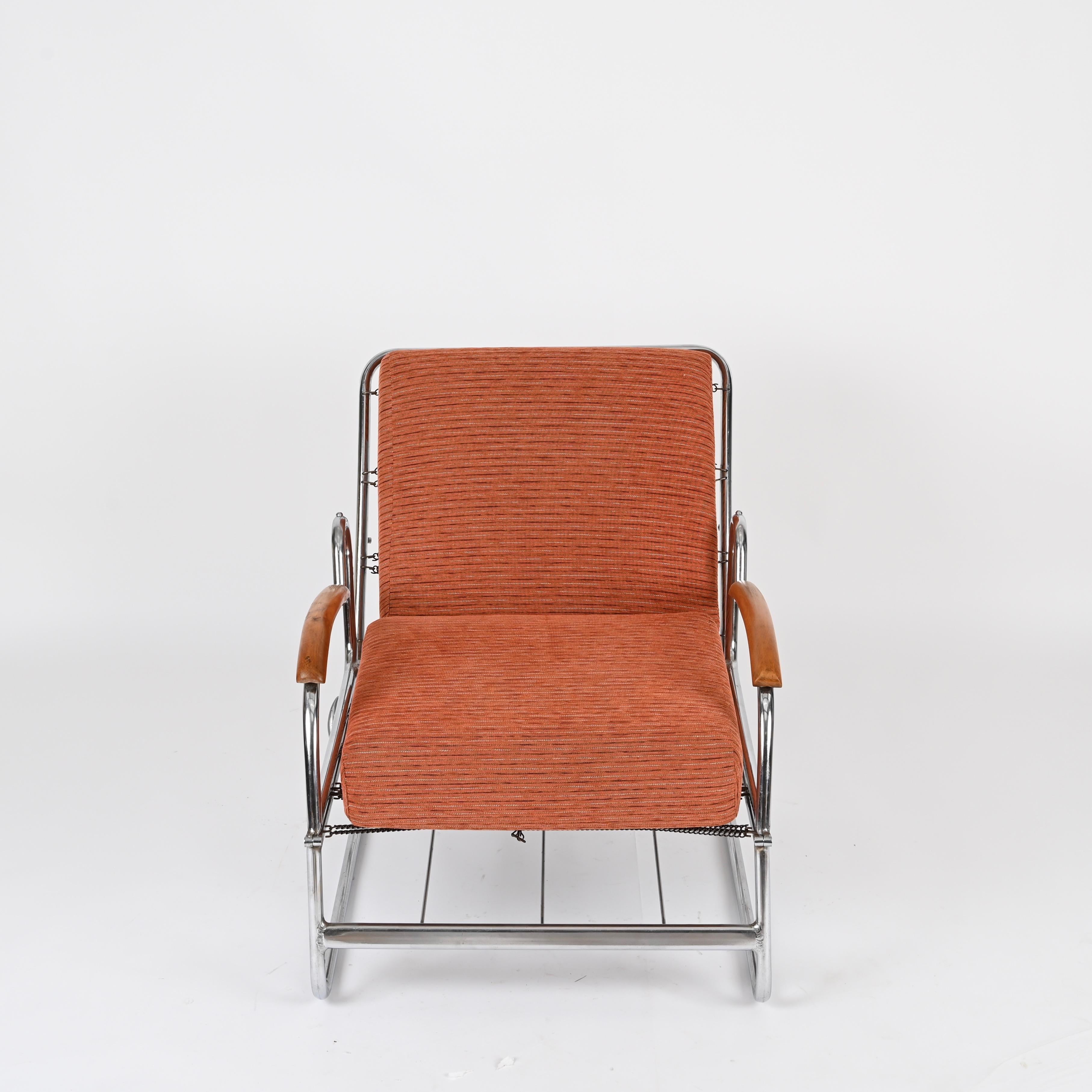 Sillón cama regulable Bauhaus de tubo de cromo y nogal, Marcel Breuer, años 40 en venta 4