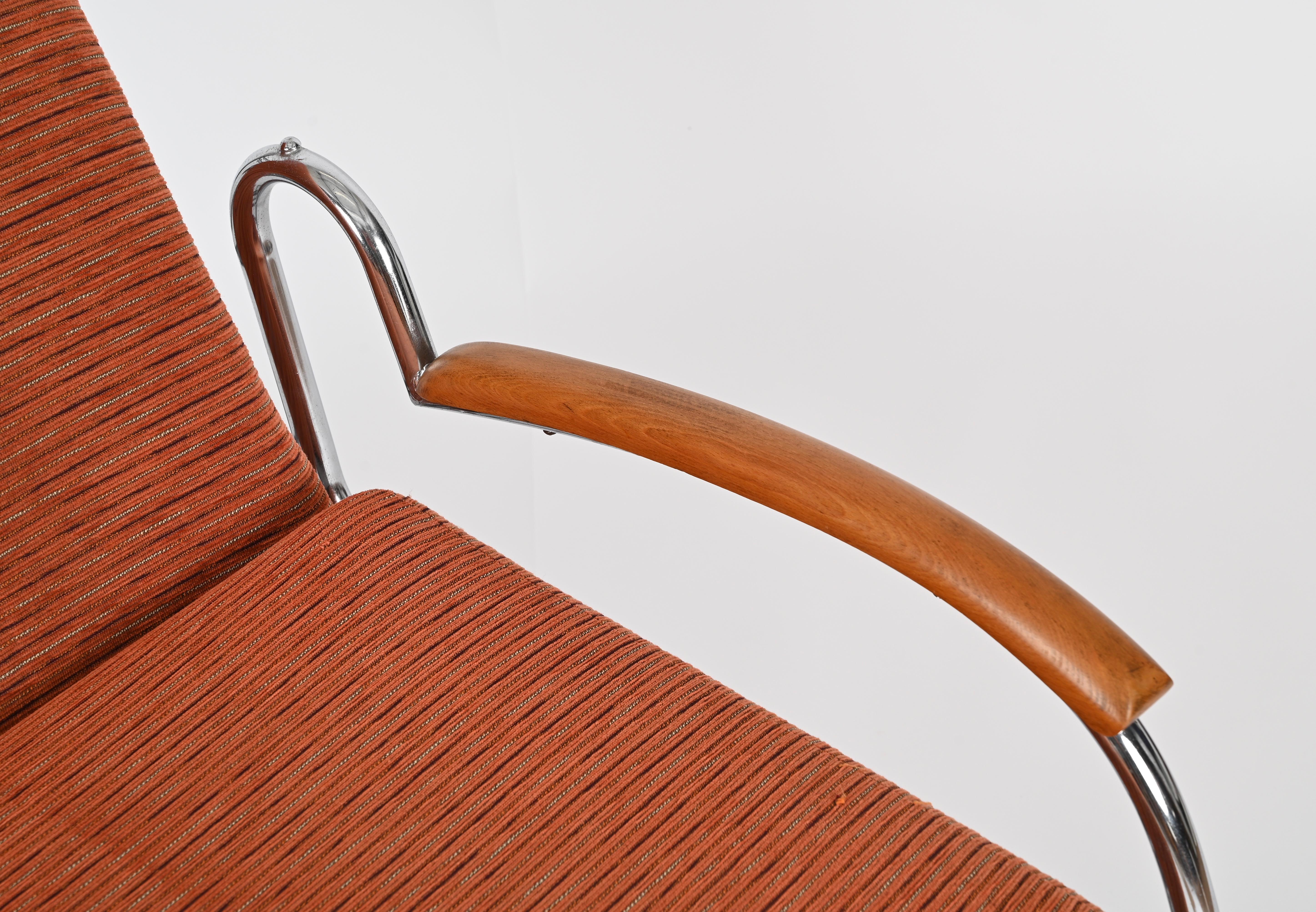 Sillón cama regulable Bauhaus de tubo de cromo y nogal, Marcel Breuer, años 40 en venta 10