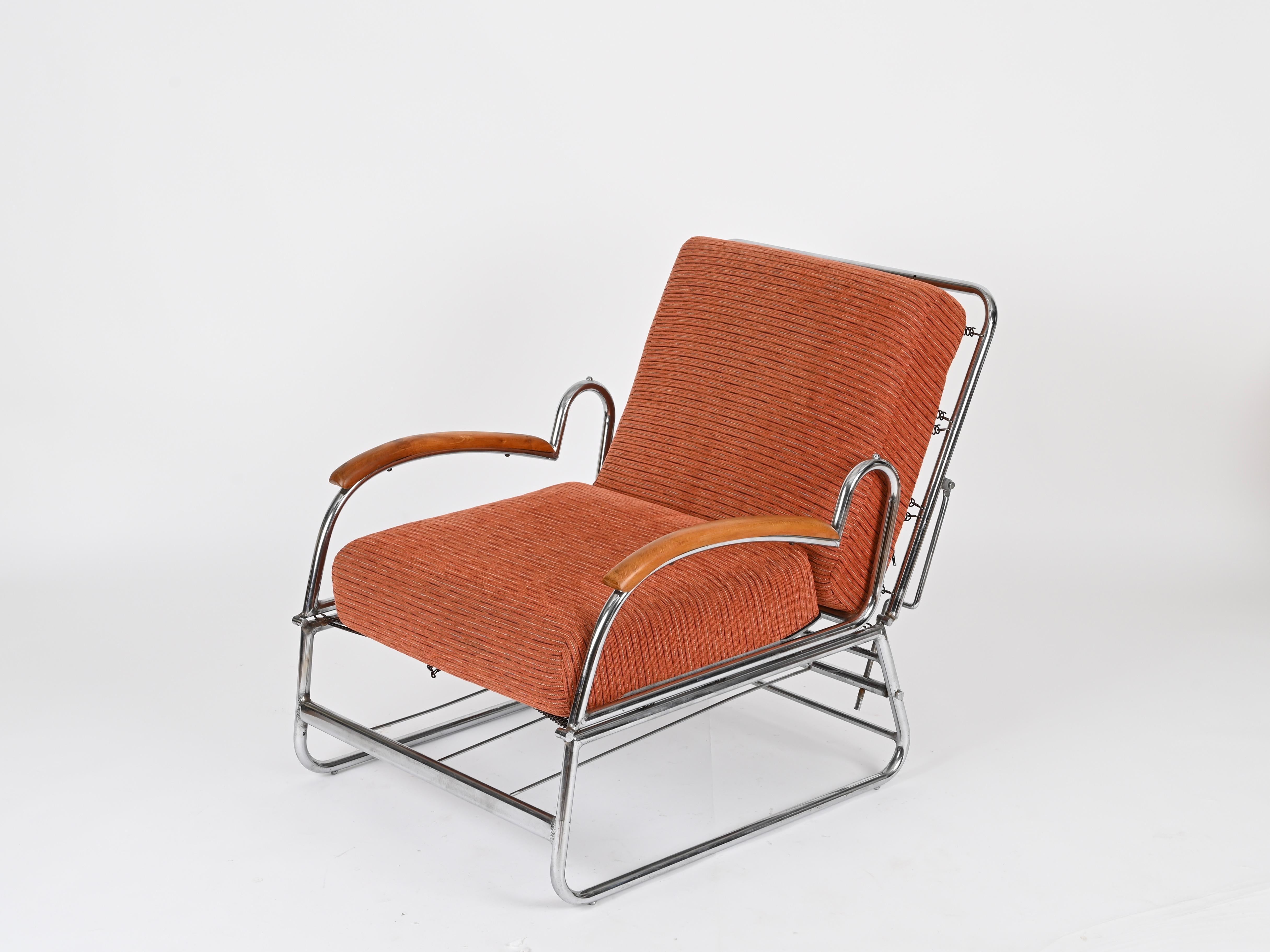 Sillón cama regulable Bauhaus de tubo de cromo y nogal, Marcel Breuer, años 40 en venta 11