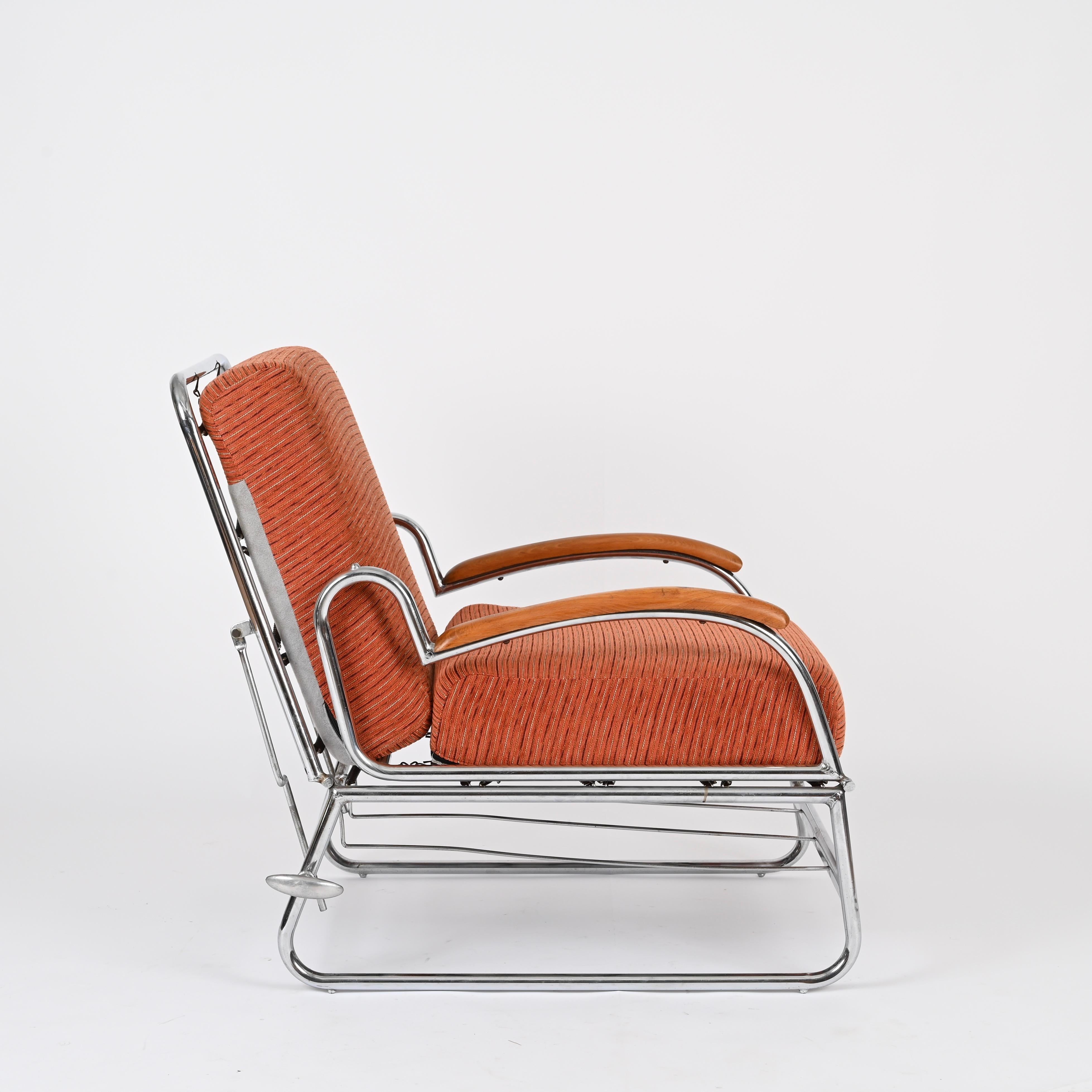 Sillón cama regulable Bauhaus de tubo de cromo y nogal, Marcel Breuer, años 40 Alemán en venta
