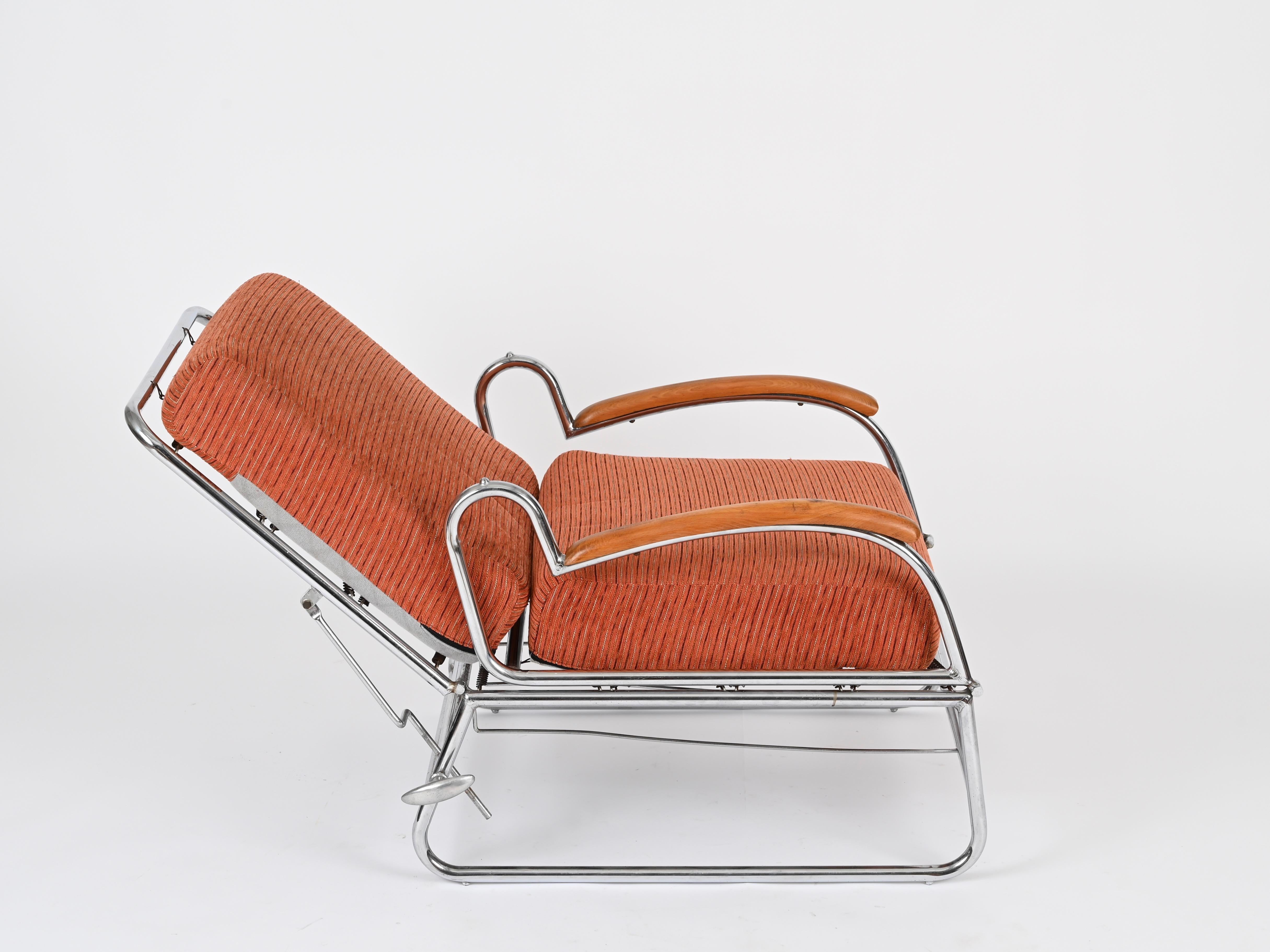 Sillón cama regulable Bauhaus de tubo de cromo y nogal, Marcel Breuer, años 40 en Bueno estado para la venta en Roma, IT