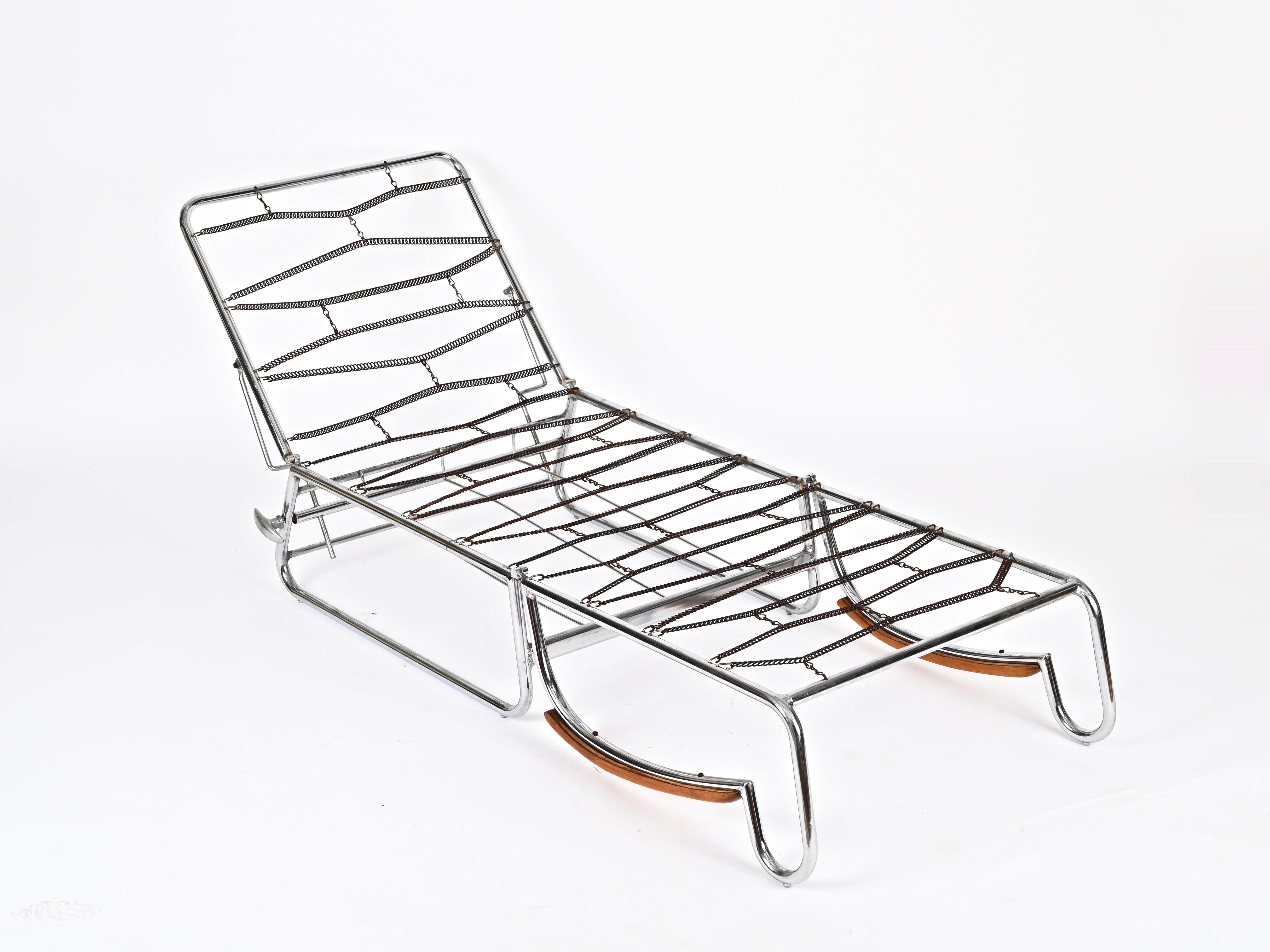 Sillón cama regulable Bauhaus de tubo de cromo y nogal, Marcel Breuer, años 40 mediados del siglo XX en venta