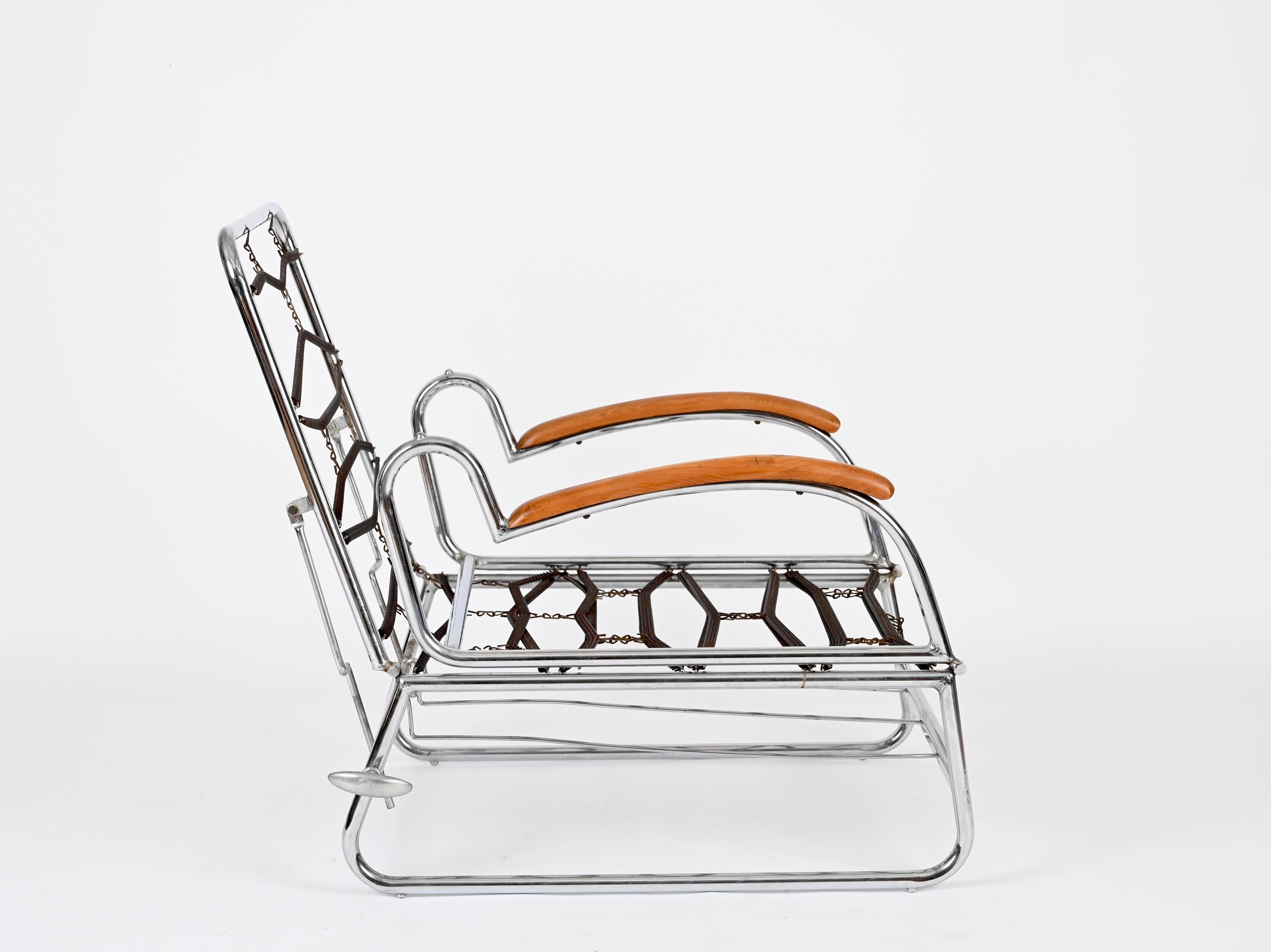 Sillón cama regulable Bauhaus de tubo de cromo y nogal, Marcel Breuer, años 40 Metal en venta