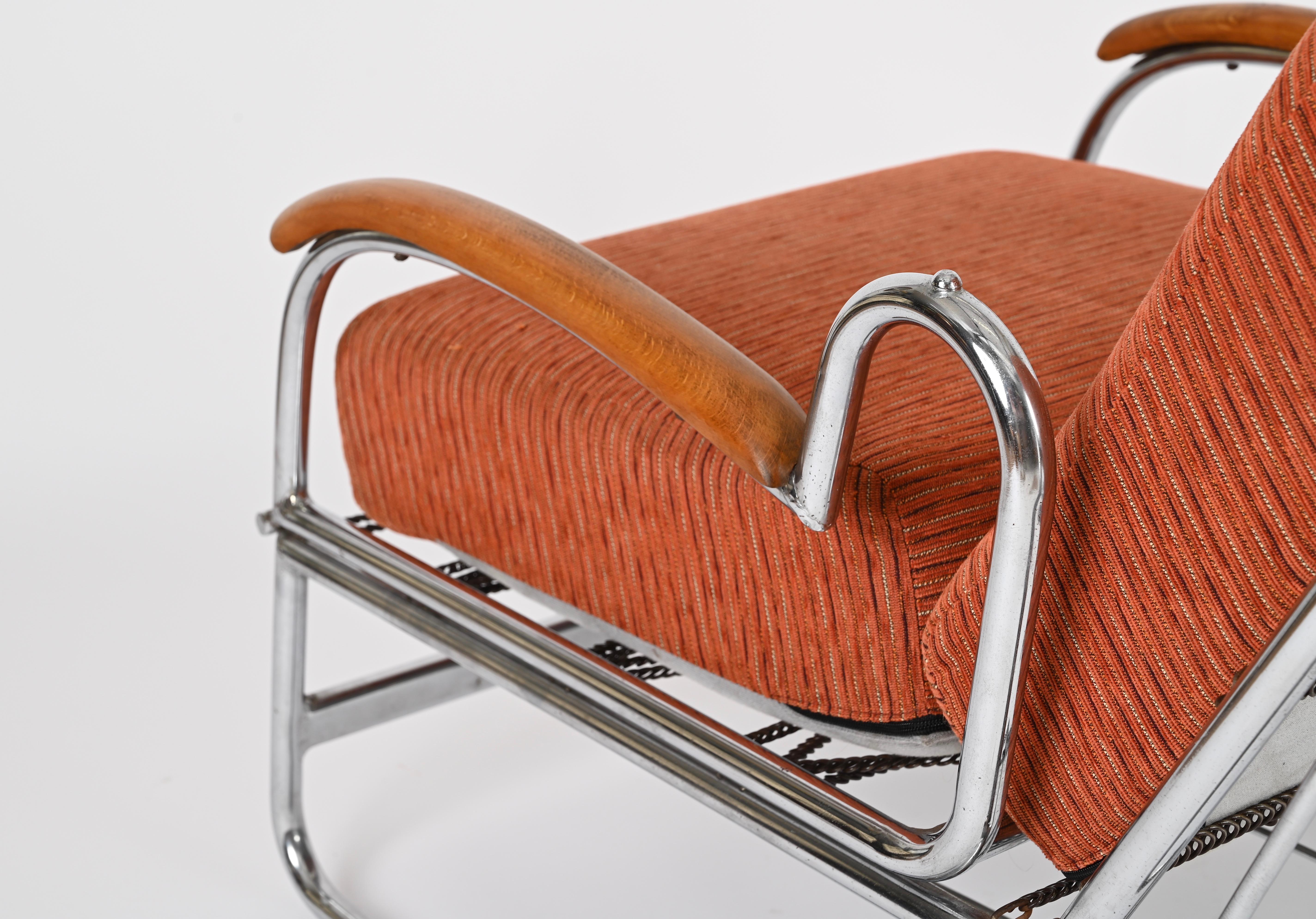 Sillón cama regulable Bauhaus de tubo de cromo y nogal, Marcel Breuer, años 40 en venta 1