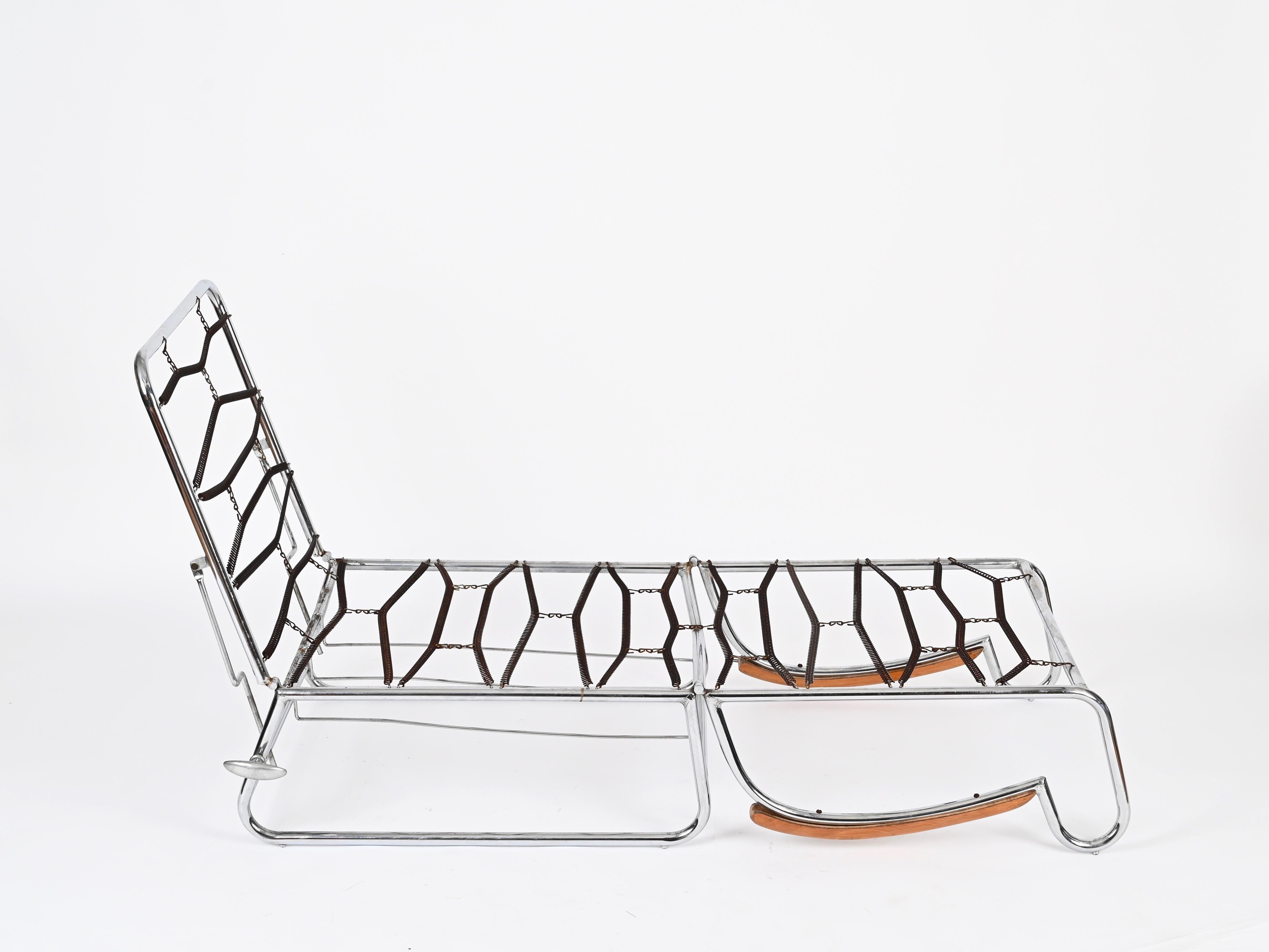 Sillón cama regulable Bauhaus de tubo de cromo y nogal, Marcel Breuer, años 40 en venta 2
